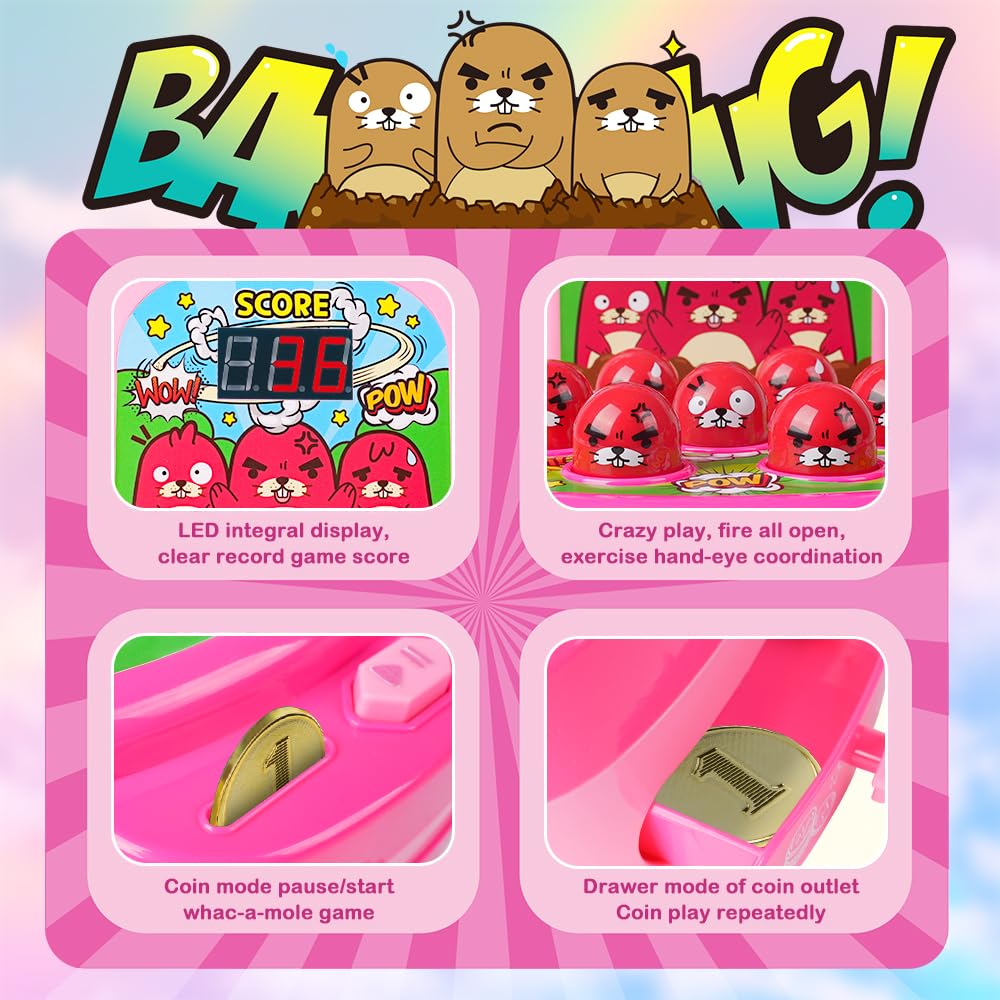 VATOS Mini Electronic Arcade Game - Fun Mole Whacking Game for Kids & Adults (Pink) - Perfect for Parties, Gifts & Family Game Nights
