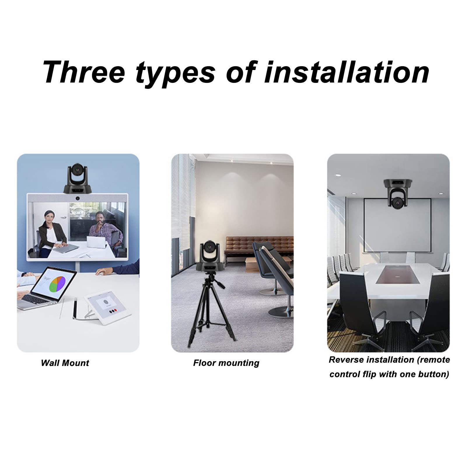 USB PTZ Camera with 3X Optical Zoom - 3 Installation Methods, 128° Wide Angle, Preset Positioning for Video Conferencing & Business Meetings (100-240V, US Plug) - Perfect for Conference Rooms, Online Classes & Remote Work
