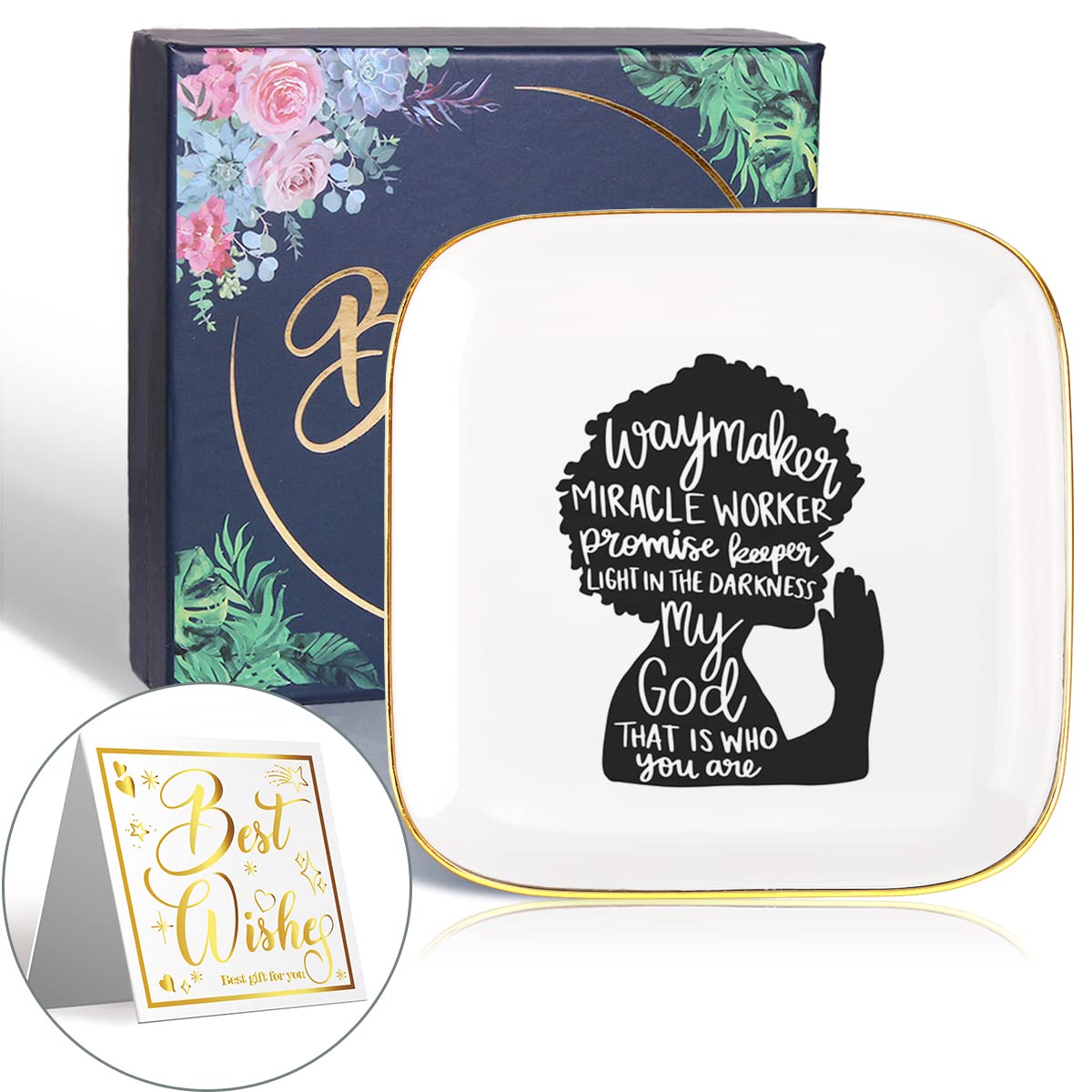 Way Maker Miracle Worker Promise Keeper Ceramic Ring Dish - Inspirational Jewelry Tray for Women & Girls, Perfect Gift for Sister, Birthday & Christmas - Bible Verse Home Decor for Vanity, Dresser & Nightstand