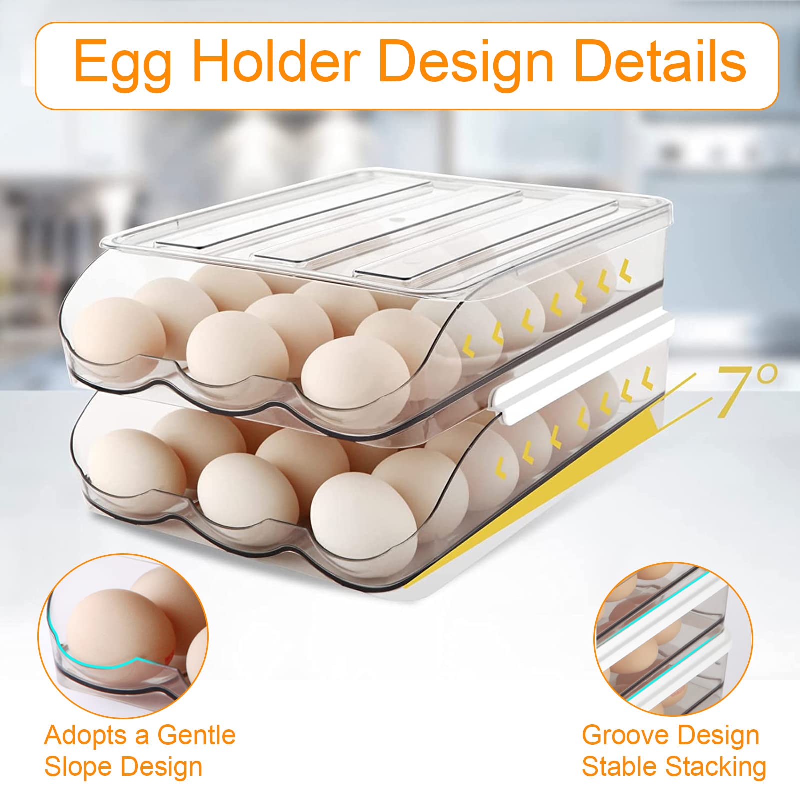 Auto Rolling Egg Storage Container for Fridge - 2 Layer Kitchen Organizer with Lids | Perfect for Fresh Egg Storage, Space Saving Fridge Organization & Easy Access in Breakfast Cooking