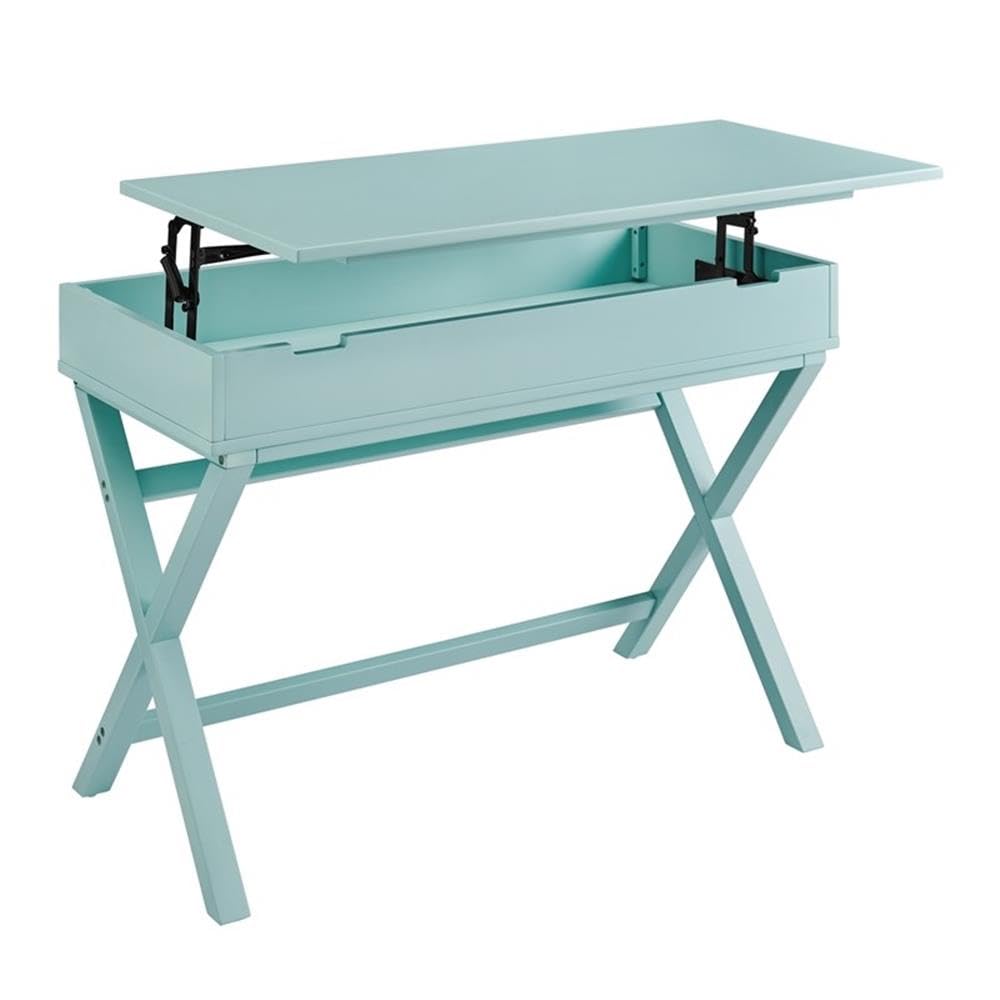UrbanPro Transitional Lift Top Stand Up Wood Desk in Turquoise Blue - Adjustable Height Computer Desk for Home Office, Gaming & Study - Ergonomic Workspace Solution with Storage Shelf