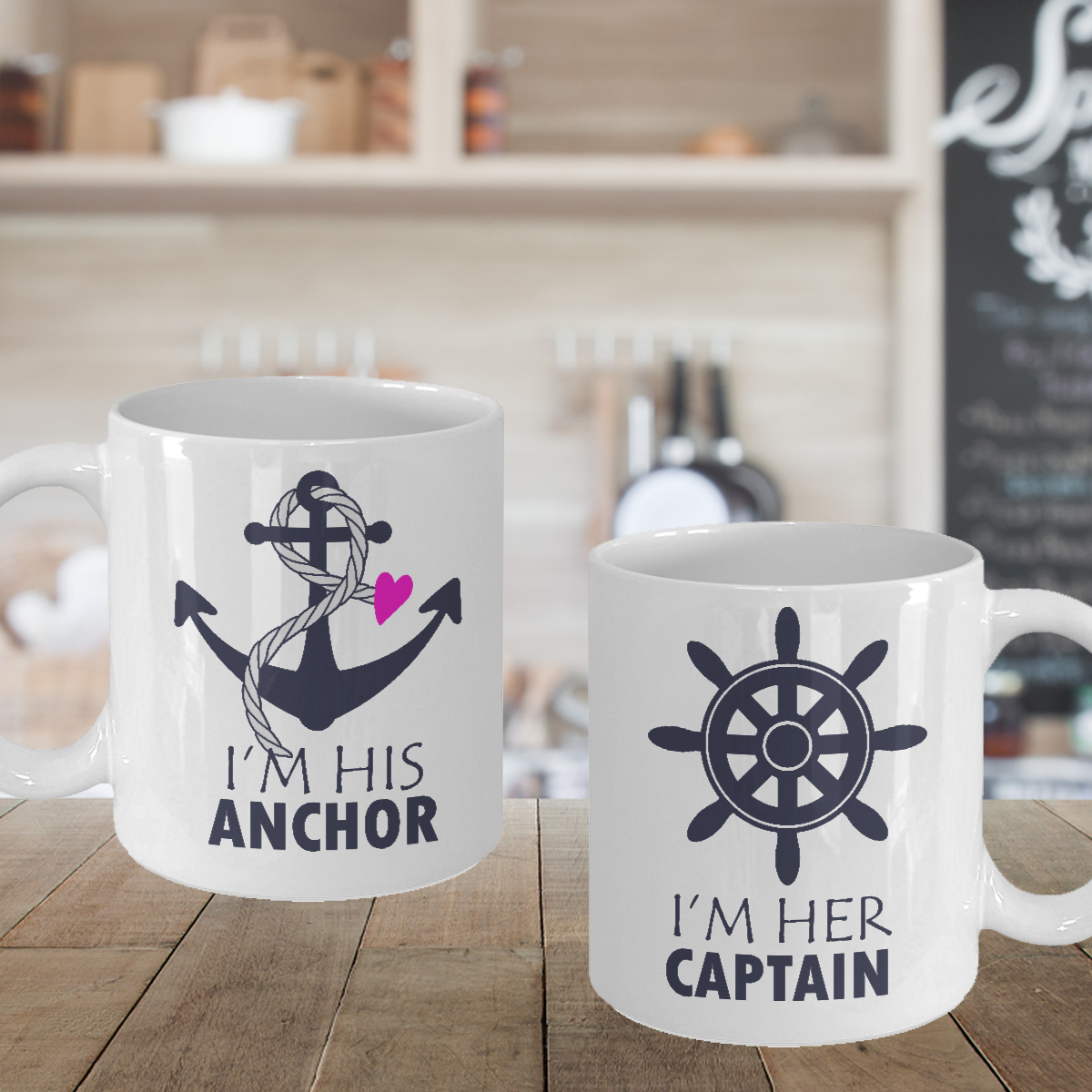 His & Hers Matching Couple Mugs - 'Her Captain His Anchor' Design - Perfect Romantic Gift for Anniversaries, Valentine's Day & Cruising Enthusiasts - Ideal for Coffee, Tea & Hot Chocolate at Home or Boat Trips