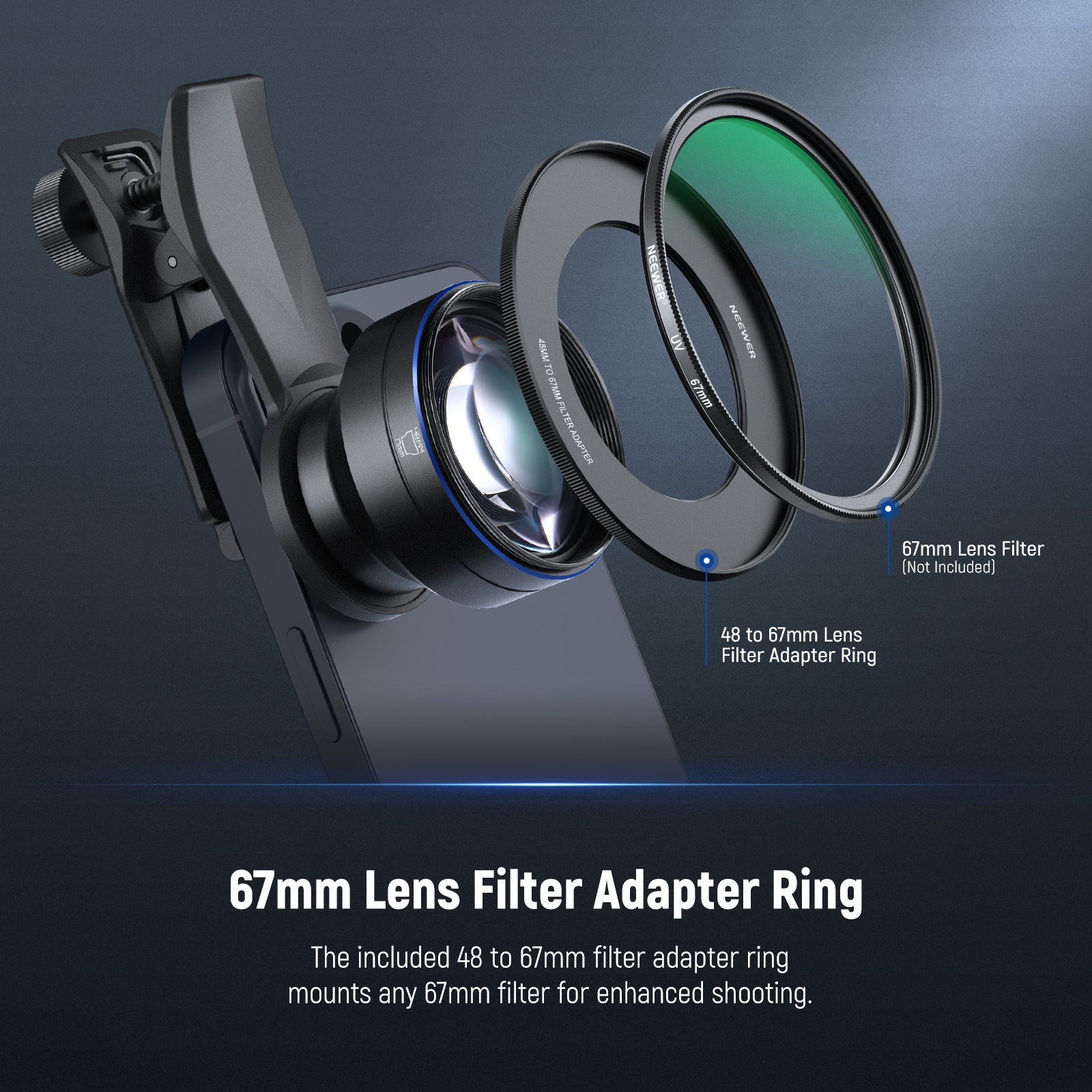 NEEWER LS 26 PRO 105mm Macro Lens for Smartphone Photography - 17mm Phone Clip & 67mm Filter Adapter Included - Perfect for Close-Up Shots, Product Photography & Nature Macro Shooting