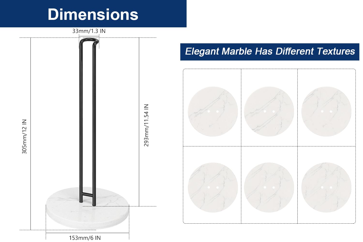 Premium Metal Paper Towel Holder with Marble Base - Sturdy Countertop Stand for Standard & Jumbo Rolls - Matte Black Kitchen Organizer for Farmhouse, Living Room & Office - Perfect for Easy Access While Cooking or Cleaning