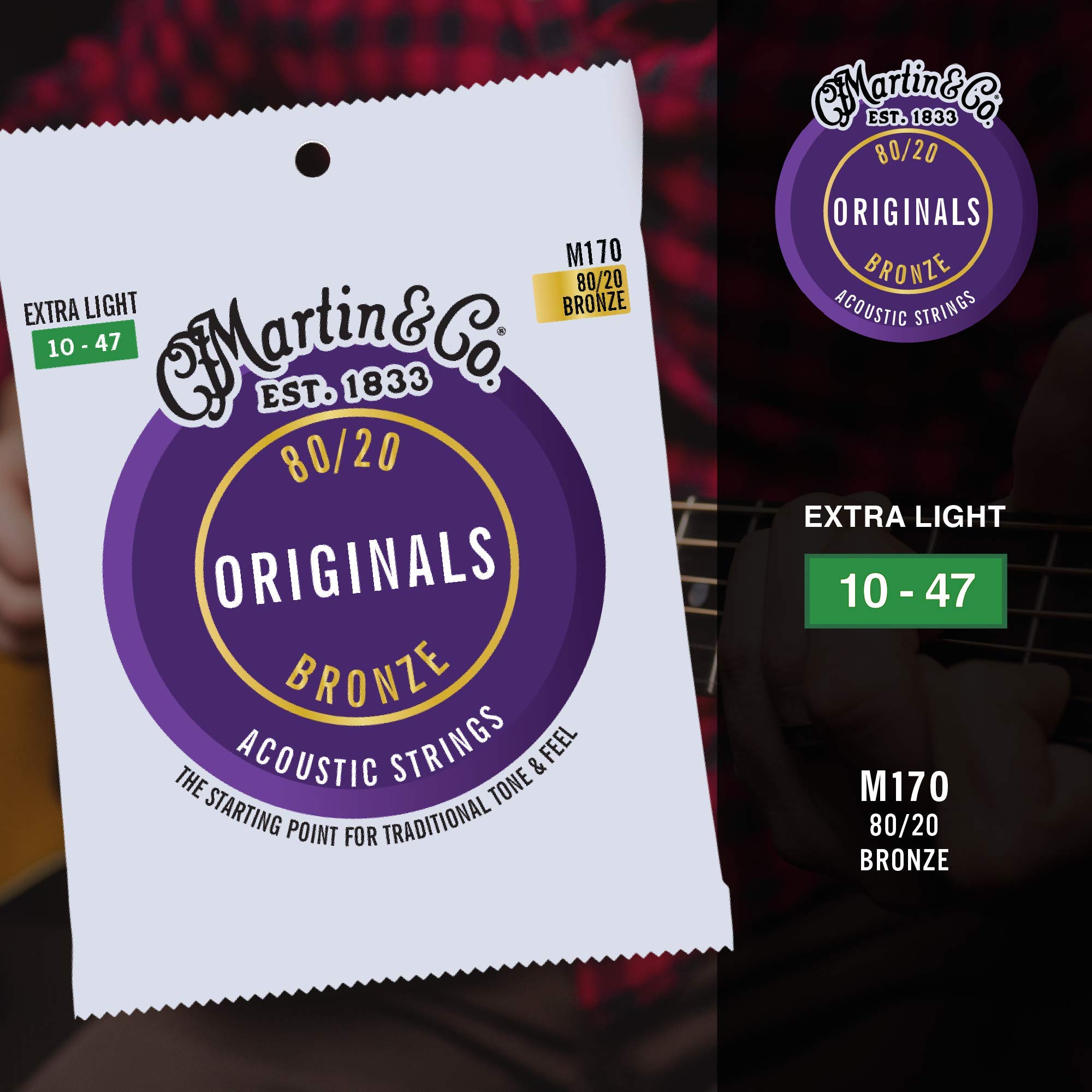 Martin Guitar Original Acoustic M170 Strings - 80/20 Bronze Extra Light-Gauge for Acoustic Guitars | Perfect for Beginners, Fingerstyle & Studio Recording