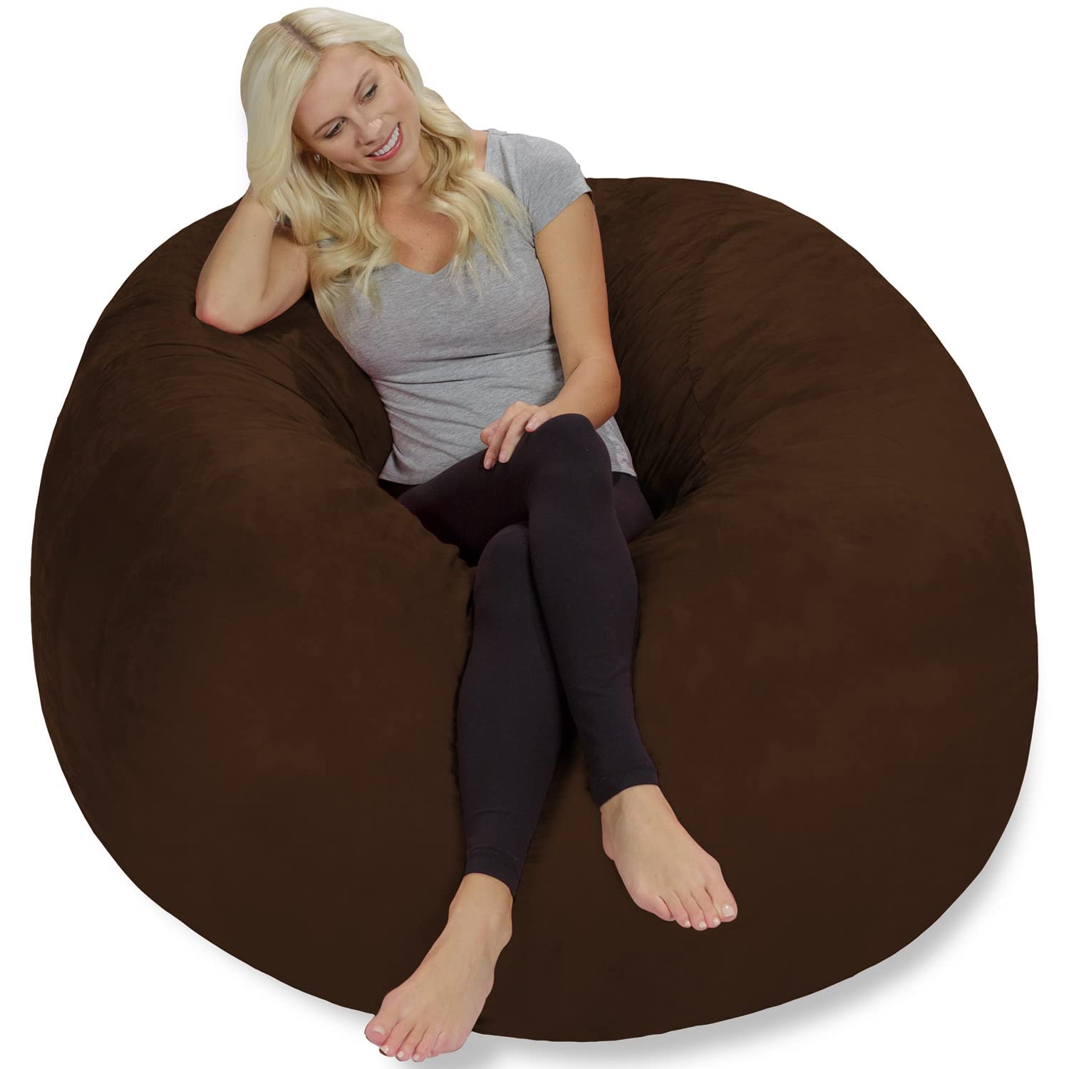 Chill Sack 5' Giant Memory Foam Bean Bag Chair - Ultra Soft Microfiber Cover (Brown) - Perfect for Living Rooms, Game Rooms & Dorm Lounging