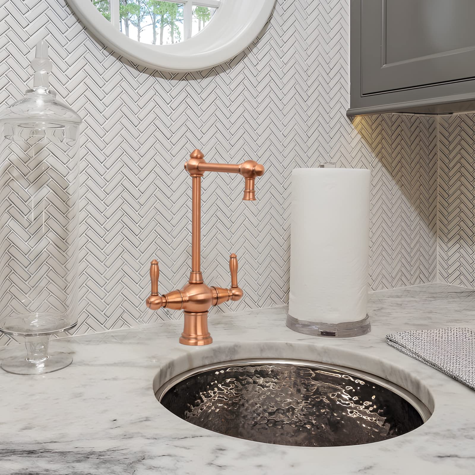 Premium Dual Handle Copper Water Filter Faucet - Hot & Cold Water Dispenser for Instant Hot Water Tanks & Filtration Systems - Perfect for Kitchen Sink, RV, and Office Use