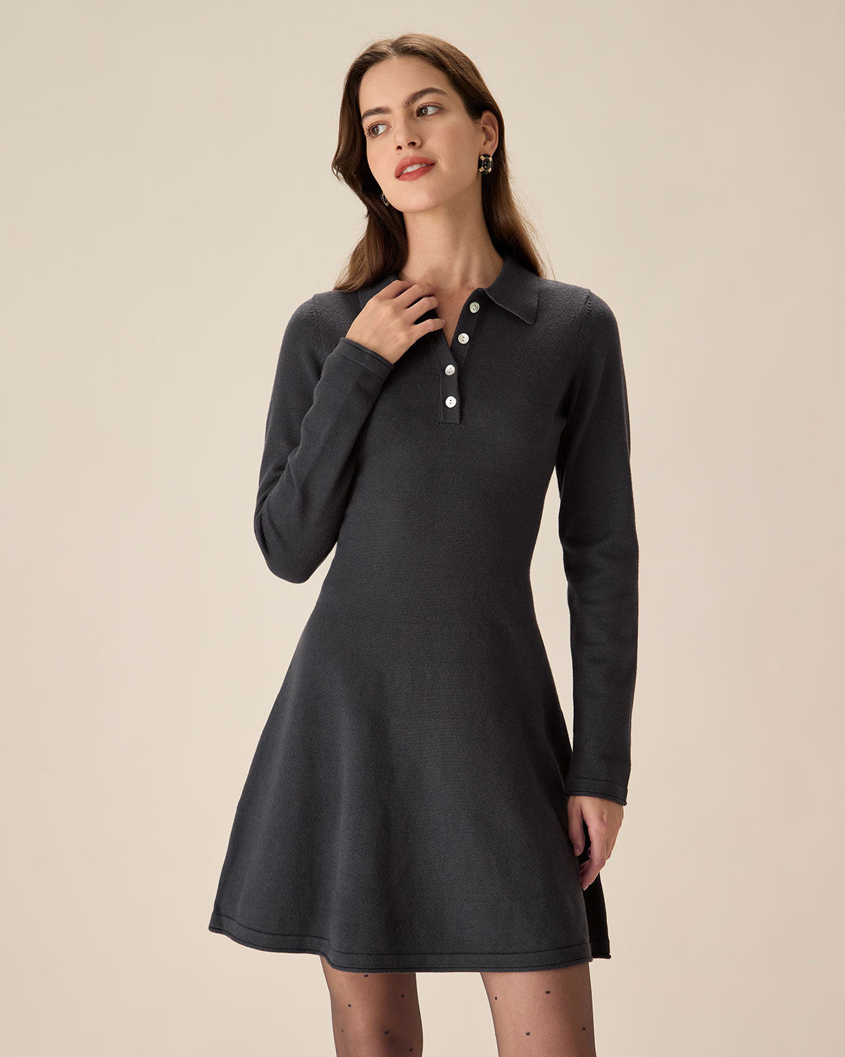 Grey Pleated Sweater Mini Dress for Women - Soft Knit Casual Bodycon Dress for Fall Winter, Perfect for Date Night & Office Wear