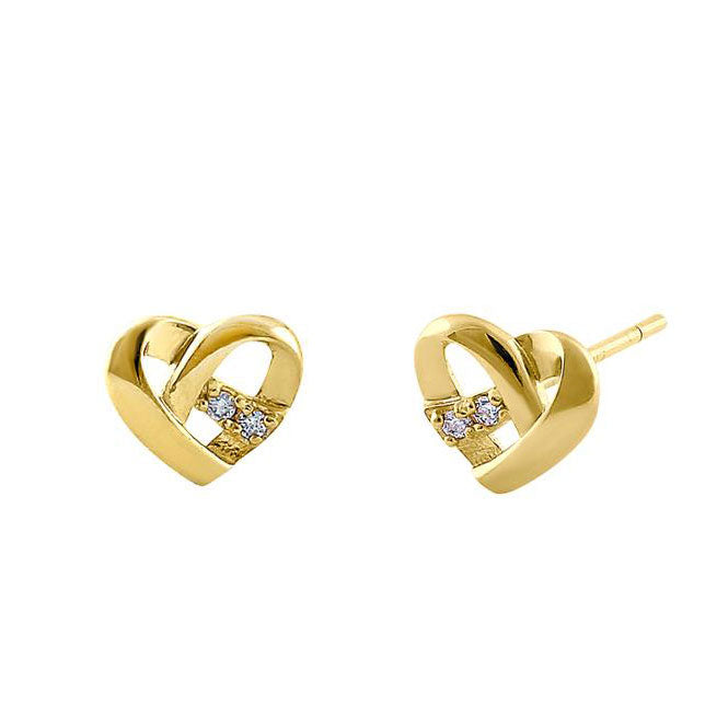 14K Yellow Gold Overlapping Heart Diamond Stud Earrings for Women - Perfect for Valentine's Day, Anniversary Gifts & Everyday Elegance