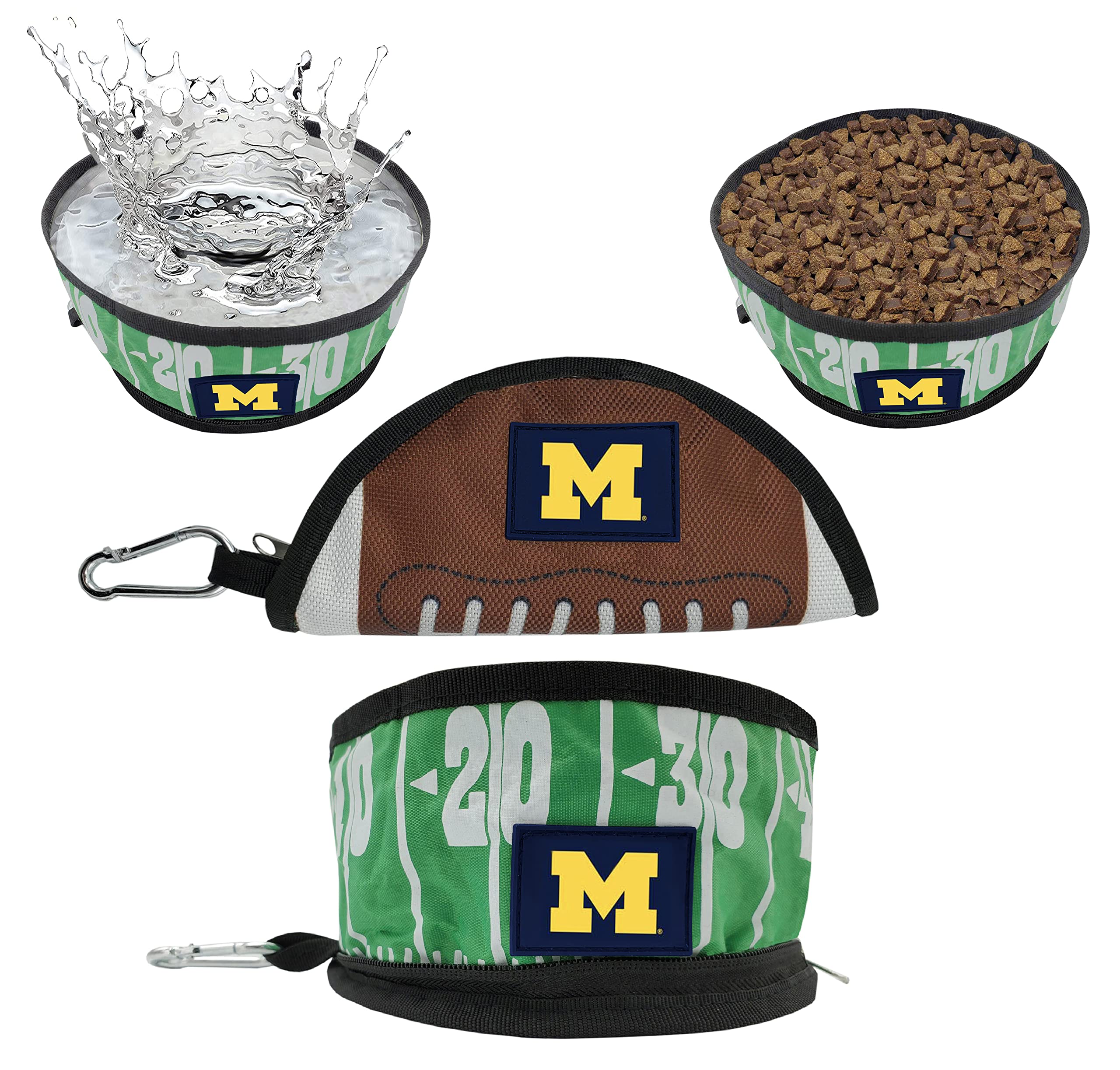 NCAA Michigan Wolverines Collapsible Dog Travel Bowl - Portable Pet Food & Water Dish for Dogs & Cats | Leak-Proof, Lightweight Football Field Design | Perfect for Camping, Hiking & Road Trips