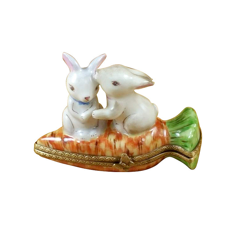 Hand-Painted Limoges Porcelain Box with Rabbit and Carrot Design - Perfect for Easter Decor, Collectible Gift & Jewelry Storage