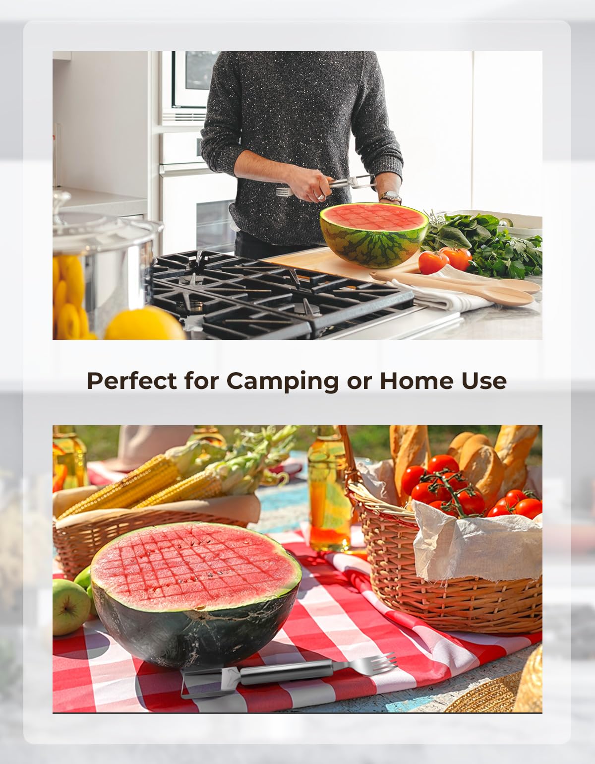 CripsTaste 2-in-1 Stainless Steel Watermelon Slicer & Fork - Durable Fruit Cutting Tool for Watermelons, Melons & Large Fruits - Perfect for Home Kitchen, Parties, Camping & Outdoor Picnics
