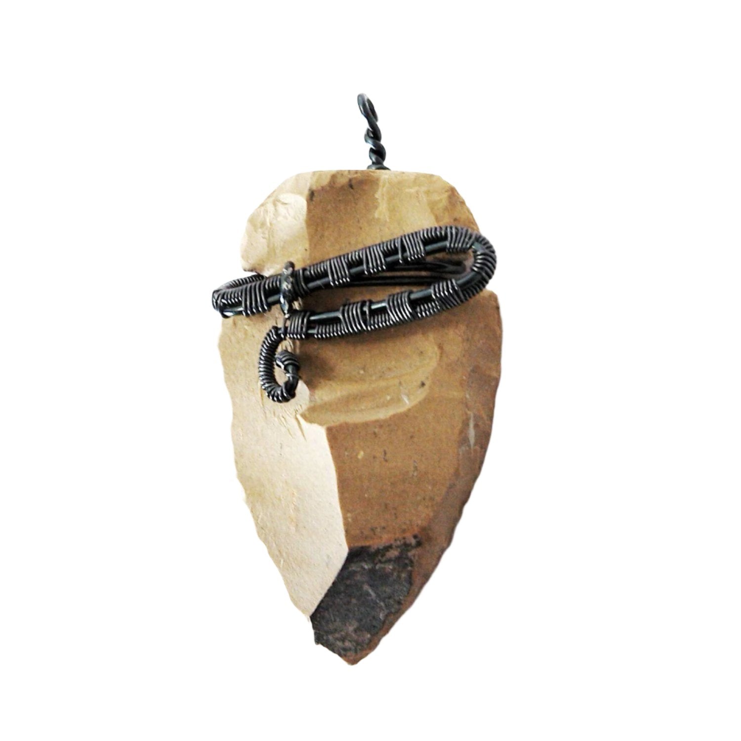 Authentic Flint Arrowhead Pendant Necklace - Handmade Dark Blue Wire Wrap Jewelry for Men & Women | Perfect for Outdoor Enthusiasts, Nature Lovers & Boho Fashion