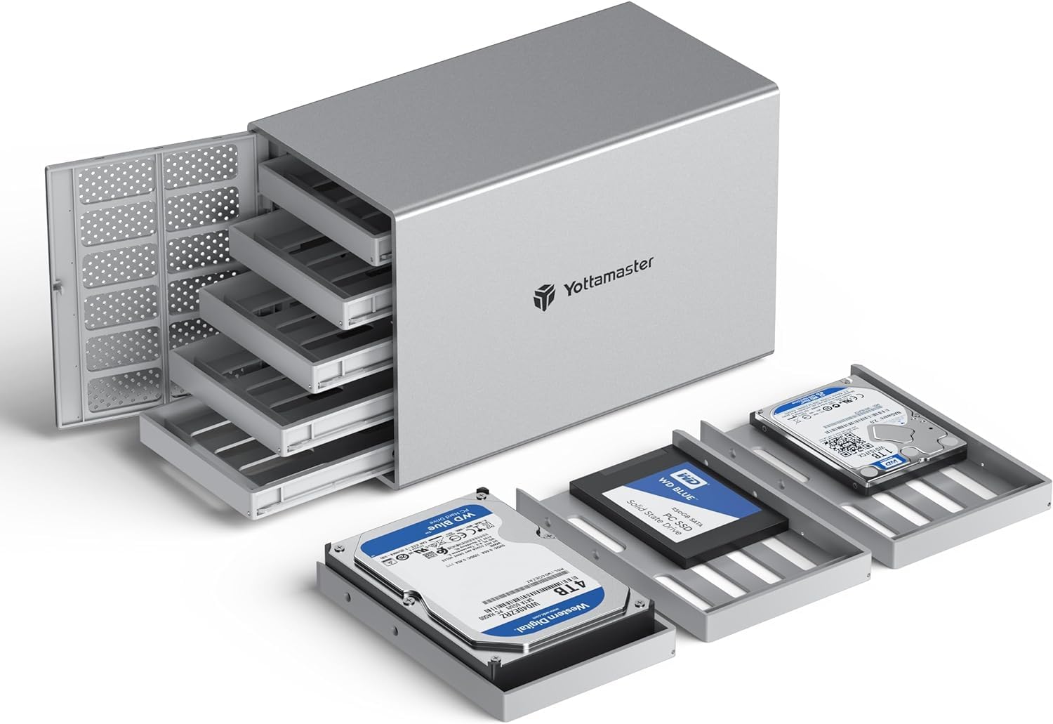 Yottamaster PS500C3 5-Bay USB 3.1 Type-C External Hard Drive Enclosure - Aluminum DAS Storage for 3.5 & 2.5 Inch SATA HDD/SSD with 12V/6.5A Power Adapter, Supports 90TB (5x18TB), Non-RAID (Diskless) - Perfect for Data Backup, Media Storage & Creative Professionals