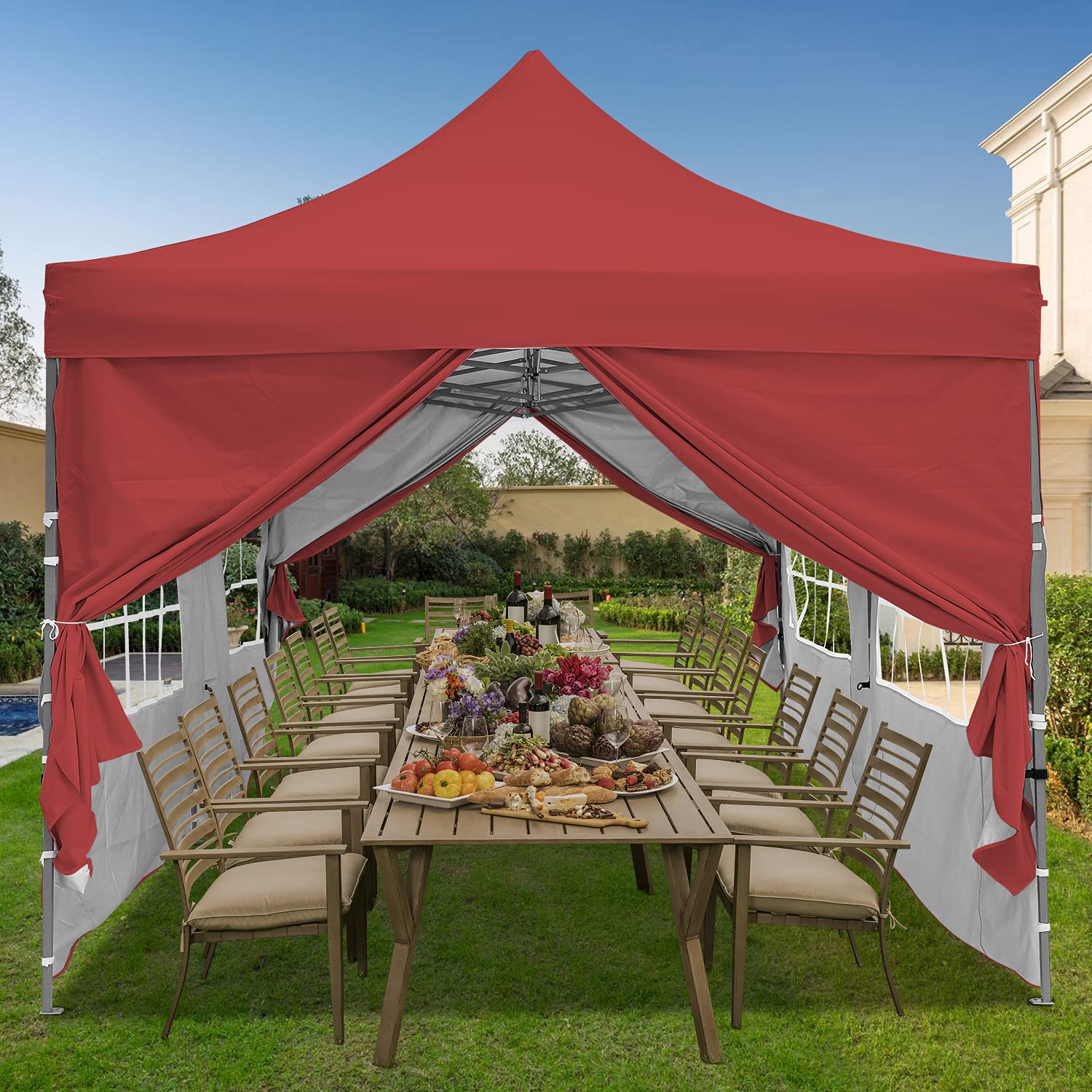 10ft x 20ft Pop Up Canopy Tent - OVASTLKUY Outdoor Party Gazebo with 6 Side Walls (Red) - Perfect for Backyard BBQs, Weddings, and Outdoor Events