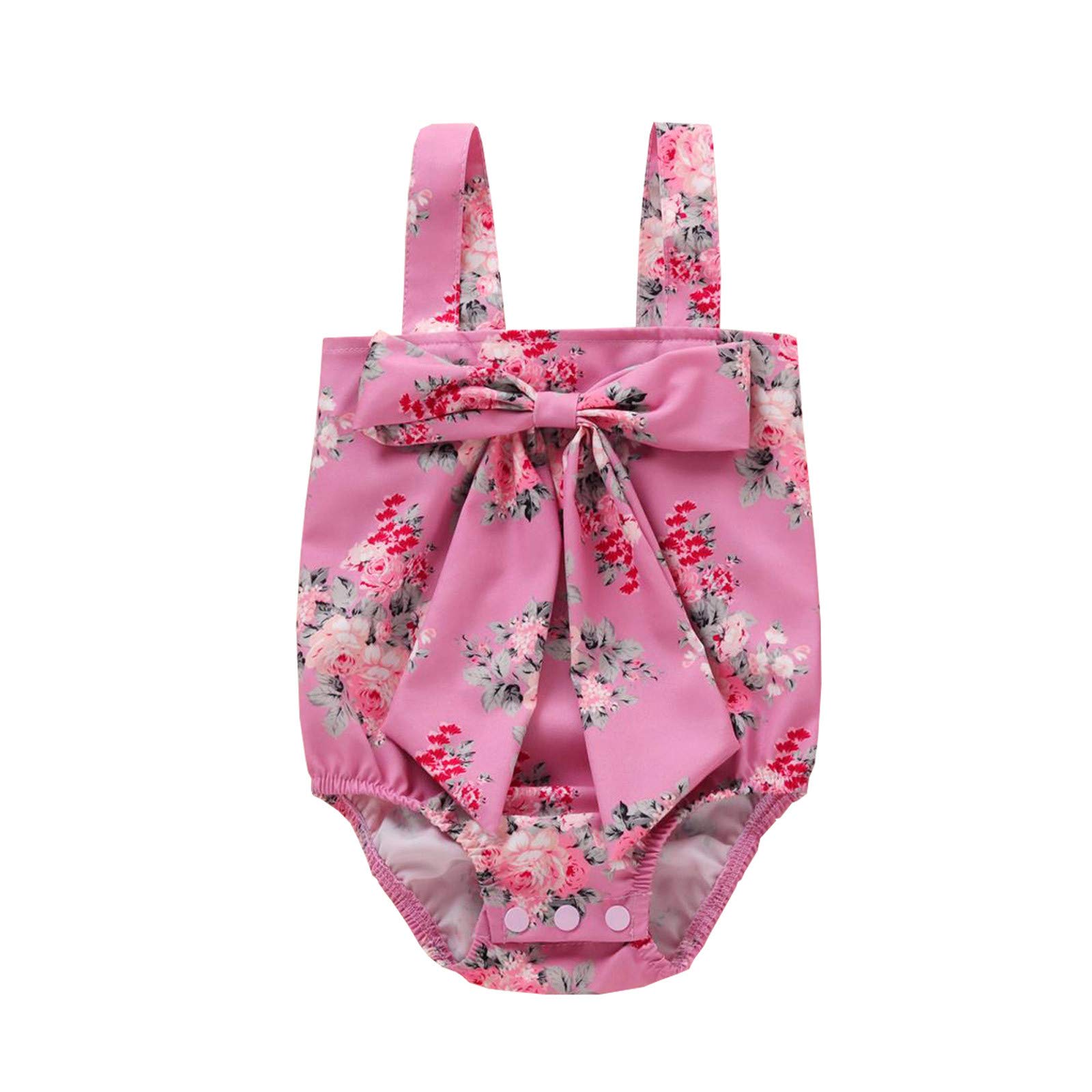 Baby Girls' Floral Print Romper & Jumpsuit with Bowknot Suspenders - Soft Infant Bodysuit for Playtime, Outings & Photo Shoots