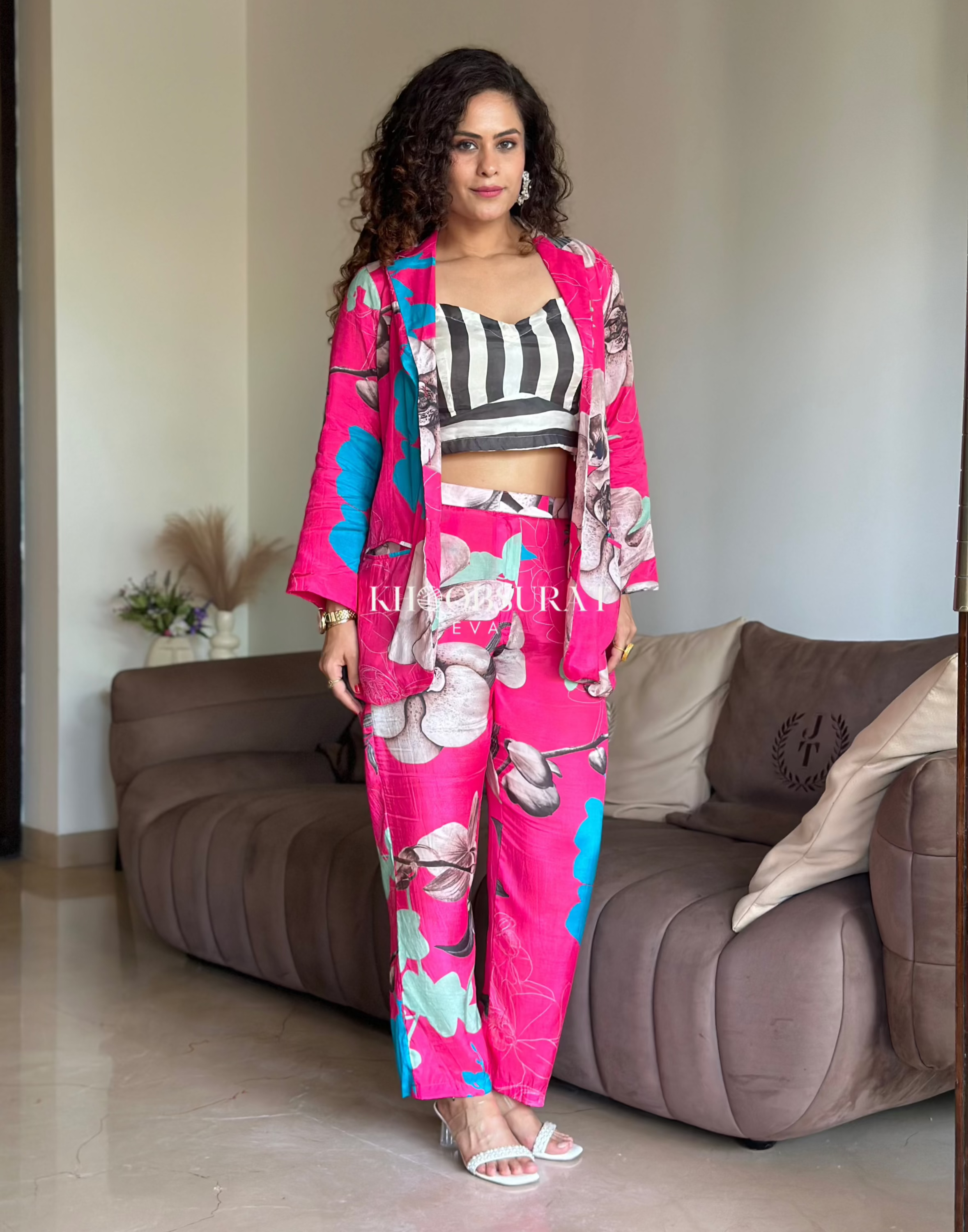 Stylish Pink Floral Blazer Coord Set for Women - Office Wear & Spring Outfits | Trendy Matching Jacket & Pants Suit