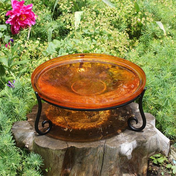 Handmade Mandarin Crackle Glass Birdbath Bowl - Outdoor Garden Decoration for Birds & Wildlife - Perfect for Patio, Yard & Backyard Bird Watching