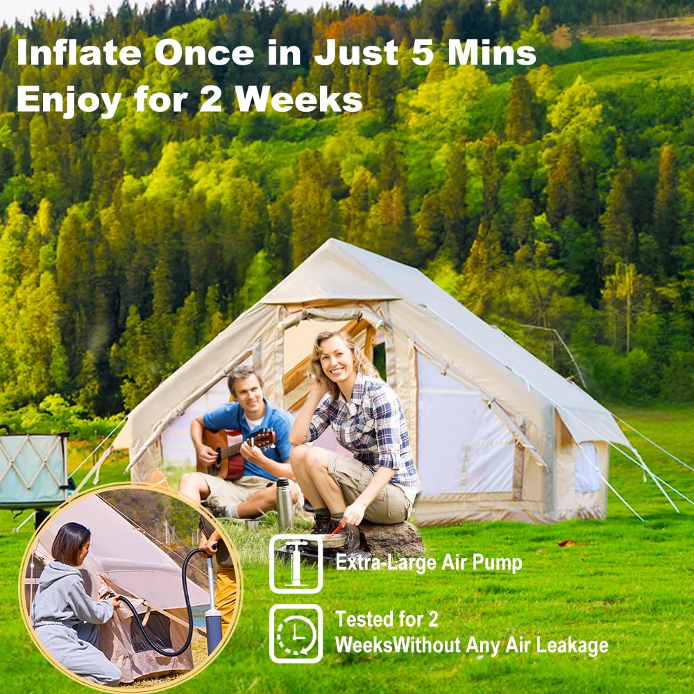 Inflatable Camping Tent for 4-6 People - 4 Season Waterproof Portable Blow Up Tent with Air Pump | Perfect for Family Camping, Glamping, Outdoor Adventures & Emergency Shelter