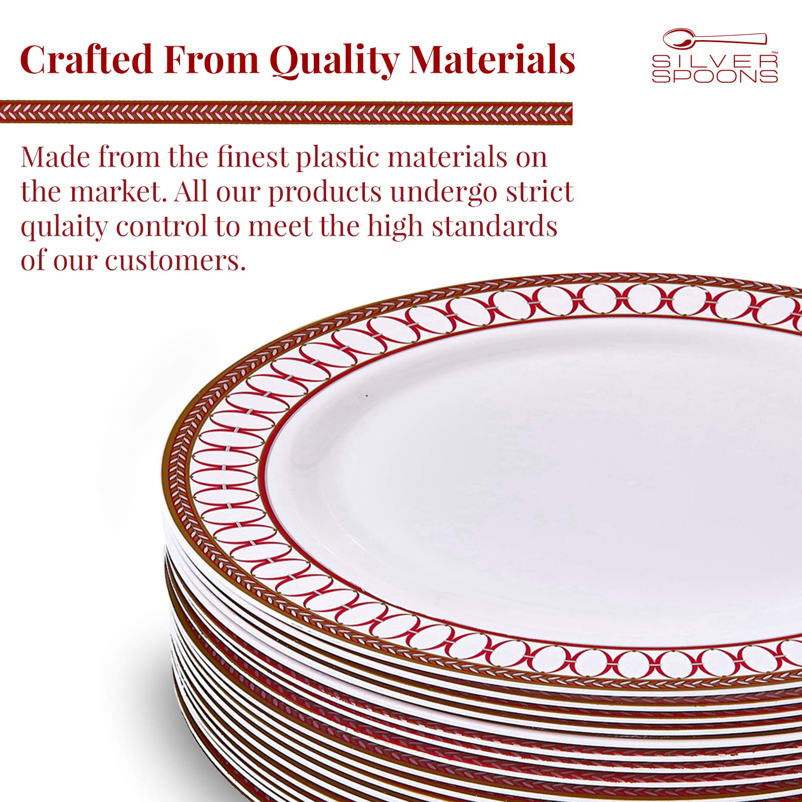 Elegant Heavy Duty Disposable Plastic Dessert Plates - 20 Pack | Fine China Look | Renaissance Red (7.5 Inch) | Perfect for Parties, Weddings, and Special Events
