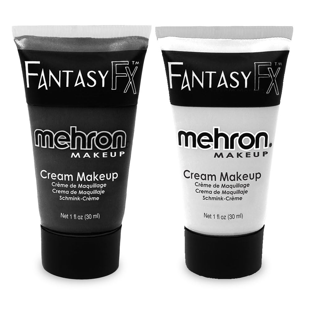 Mehron Makeup Fantasy F/X Water-Based Face & Body Paint Set - Black & White Bundle for Halloween, Cosplay & Theatrical Makeup
