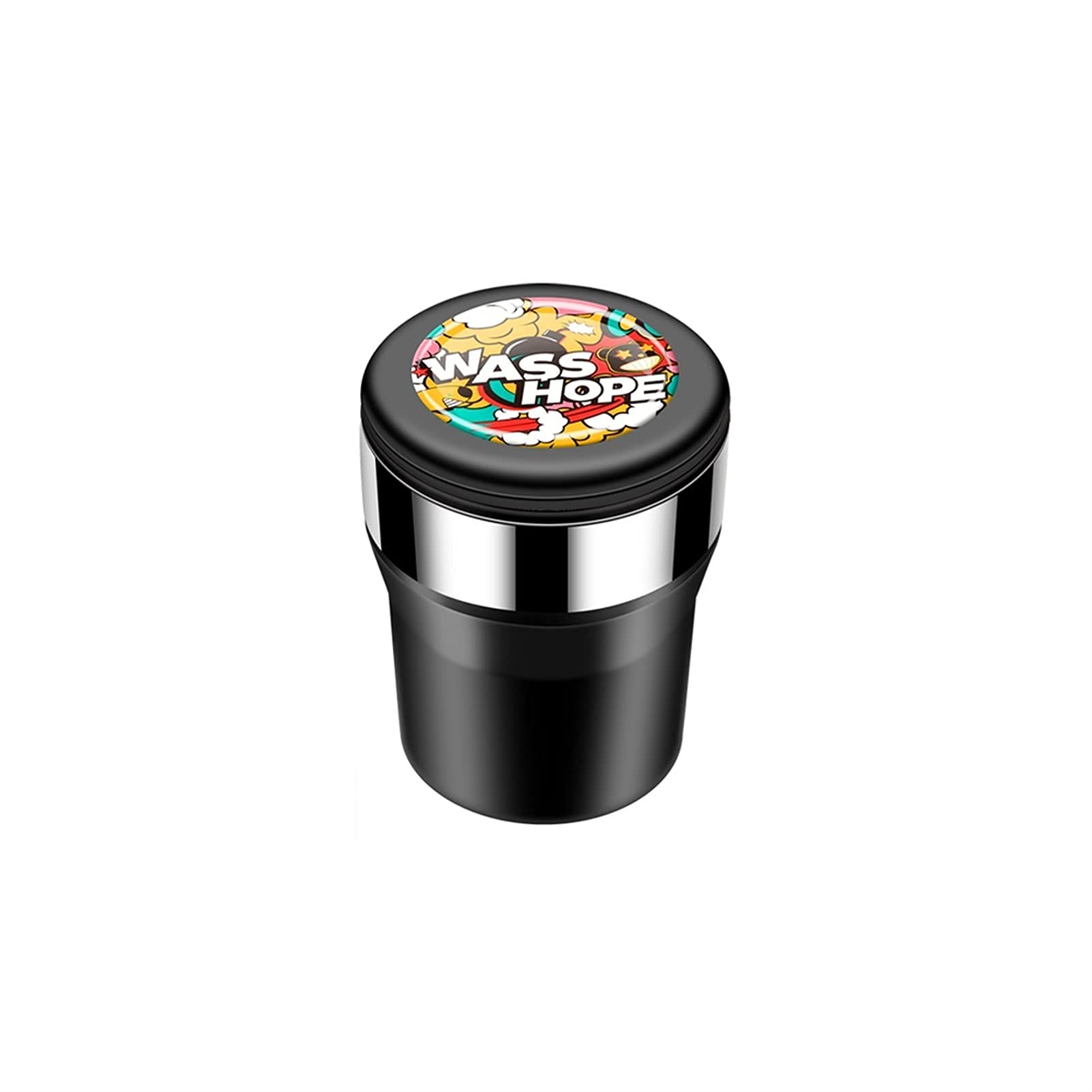 Premium Stainless Steel Car Ashtray with USB LED Lights - Detachable, Odor-Free, Easy Clean Design for Cup Holders | Perfect for Office, Bedroom & Travel Gifts (Black)