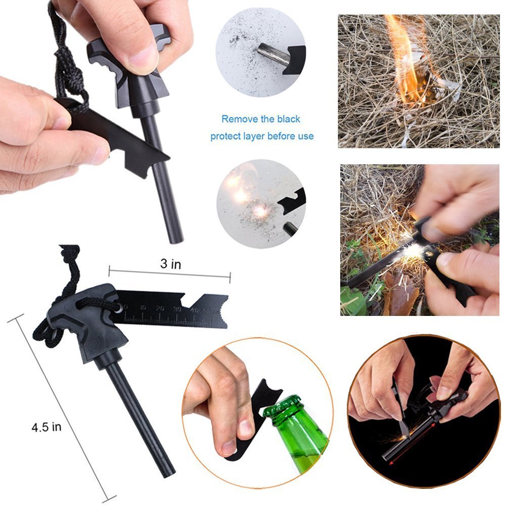 XUANLAN 13-in-1 Emergency Survival Kit - Outdoor Survival Gear with Fire Starter, Whistle, Wood Cutter, Water Bottle Clip & Pen - Perfect for Camping, Hiking, and Emergency Preparedness