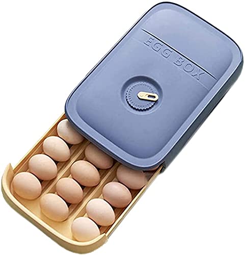 Auto-Scrolling Countertop Egg Holder - Stackable Plastic Egg Tray for Refrigerator (Holds 18-21 Eggs) | Space-Saving Kitchen Storage Organizer for Eggs | Perfect for Refrigerator Drawers & Pantry Organization (Blue)