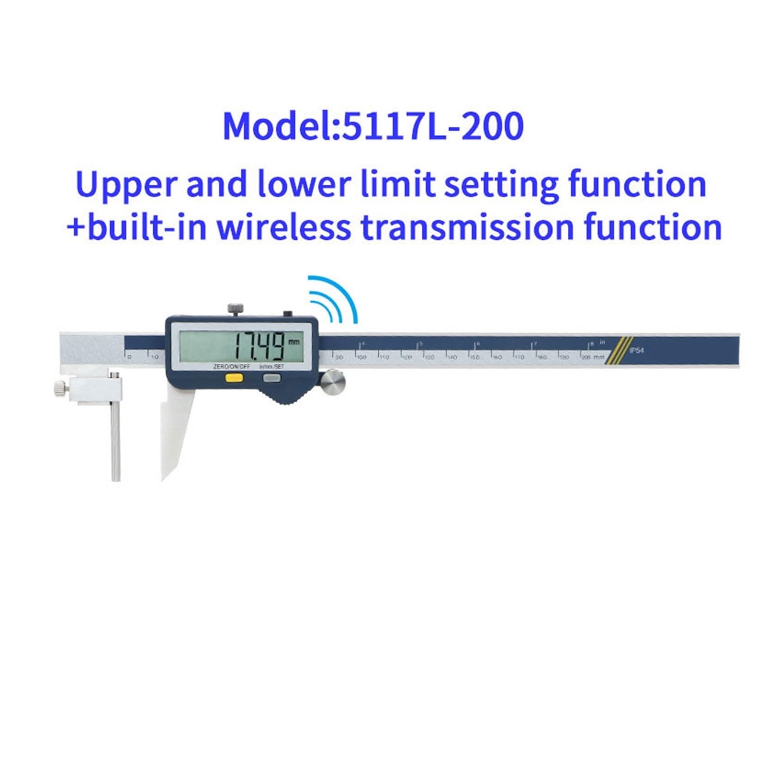 Digital Tube Thickness Gauge - NURII IP54 Electronic Caliper with Built-in Data Transmission for Pipe Measurement (Size: 5117-200L) | Ideal for Plumbing, HVAC, and Industrial Pipe Inspection