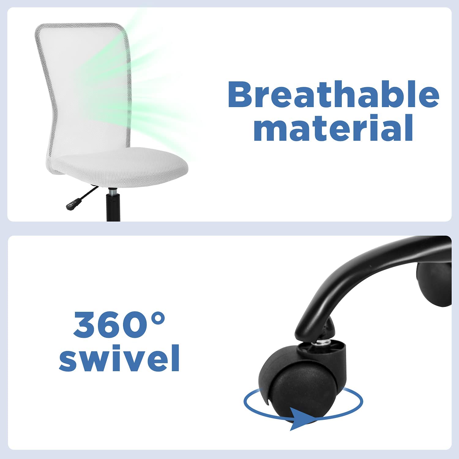 Ergonomic Mesh Office Chair - Adjustable Swivel Rolling Computer Desk Chair with Wheels for Home & Office - Modern Executive Task Chair for Women & Men, Armless Design, White - Perfect for Long Work Hours, Gaming, and Remote Work