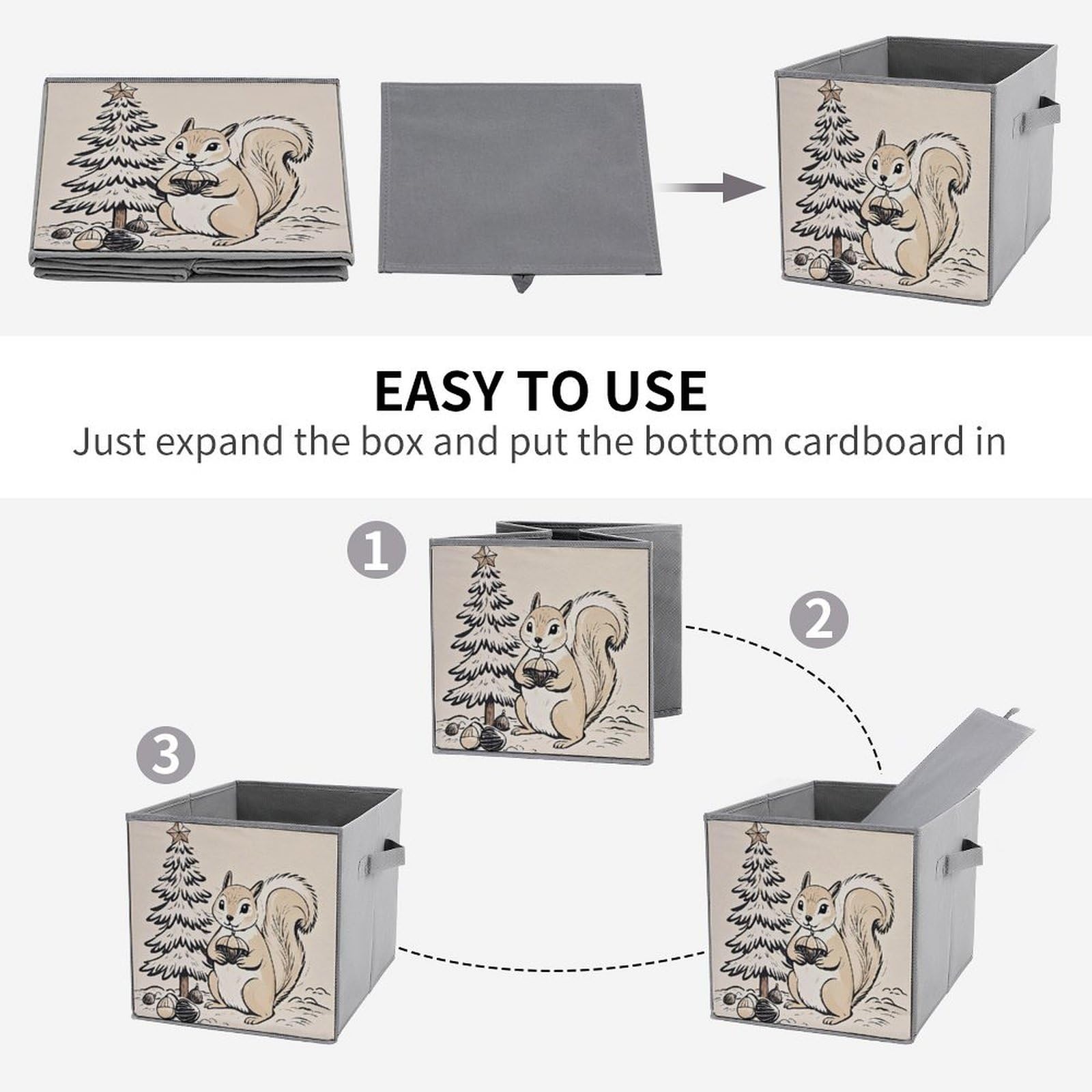 6PCS Foldable Storage Bins - Squirrel Printed Organizers for Home & Office