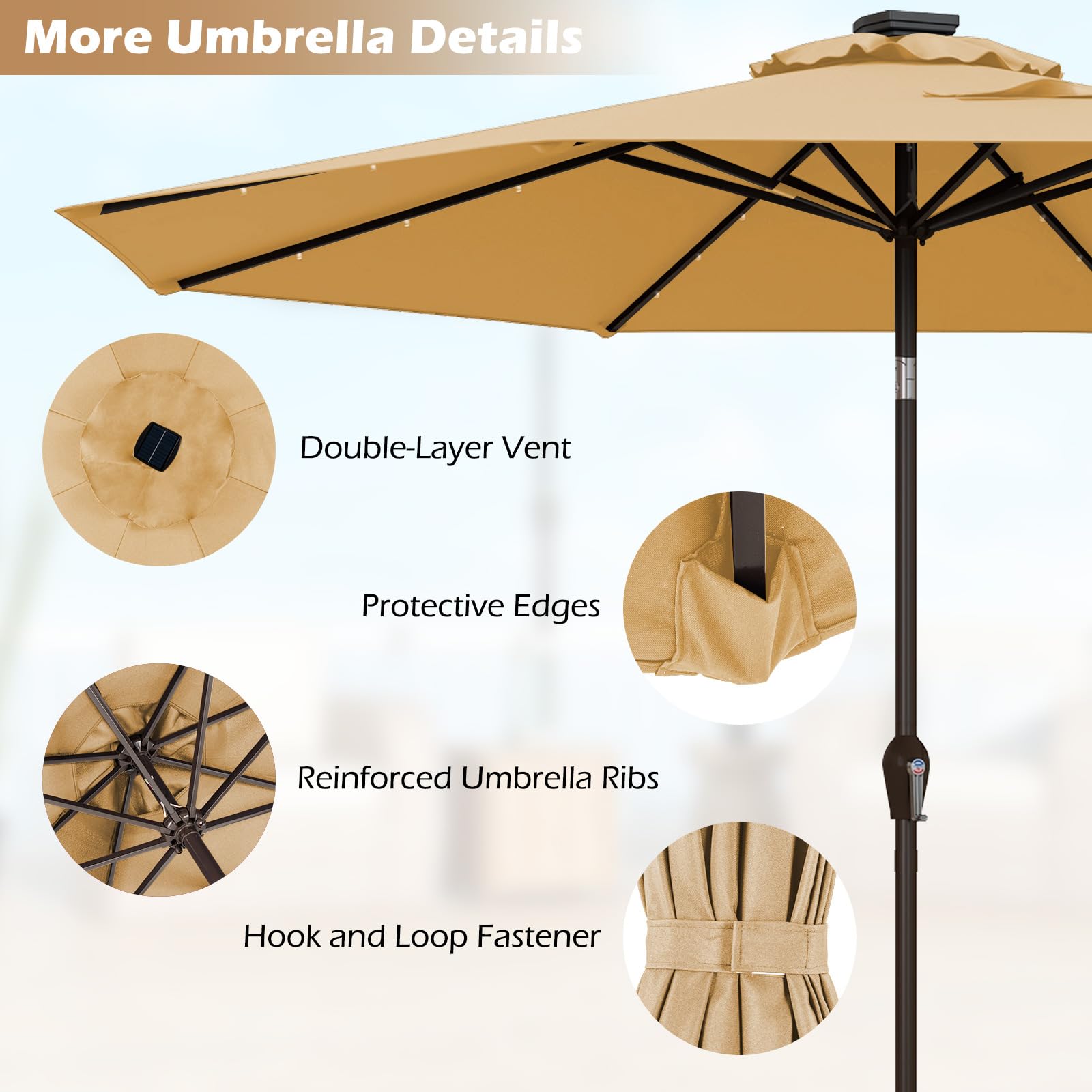 Giantex 9ft/10ft Solar LED Patio Umbrella with Crank & Tilt - Waterproof Outdoor Market Umbrella for Backyard, Deck, Pool, Beach - Perfect for Dining, Lounging & Outdoor Parties