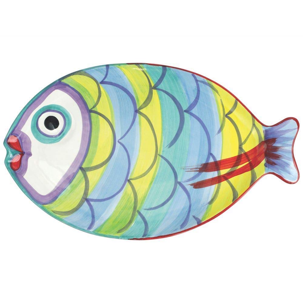 Vietri Pesci Colorati Figural Fish Platter - Handcrafted Earthenware Serving Plate for Steak, Salad, Dessert & Snacks | Perfect for Dinner Parties, Seafood Displays & Coastal-Themed Entertaining