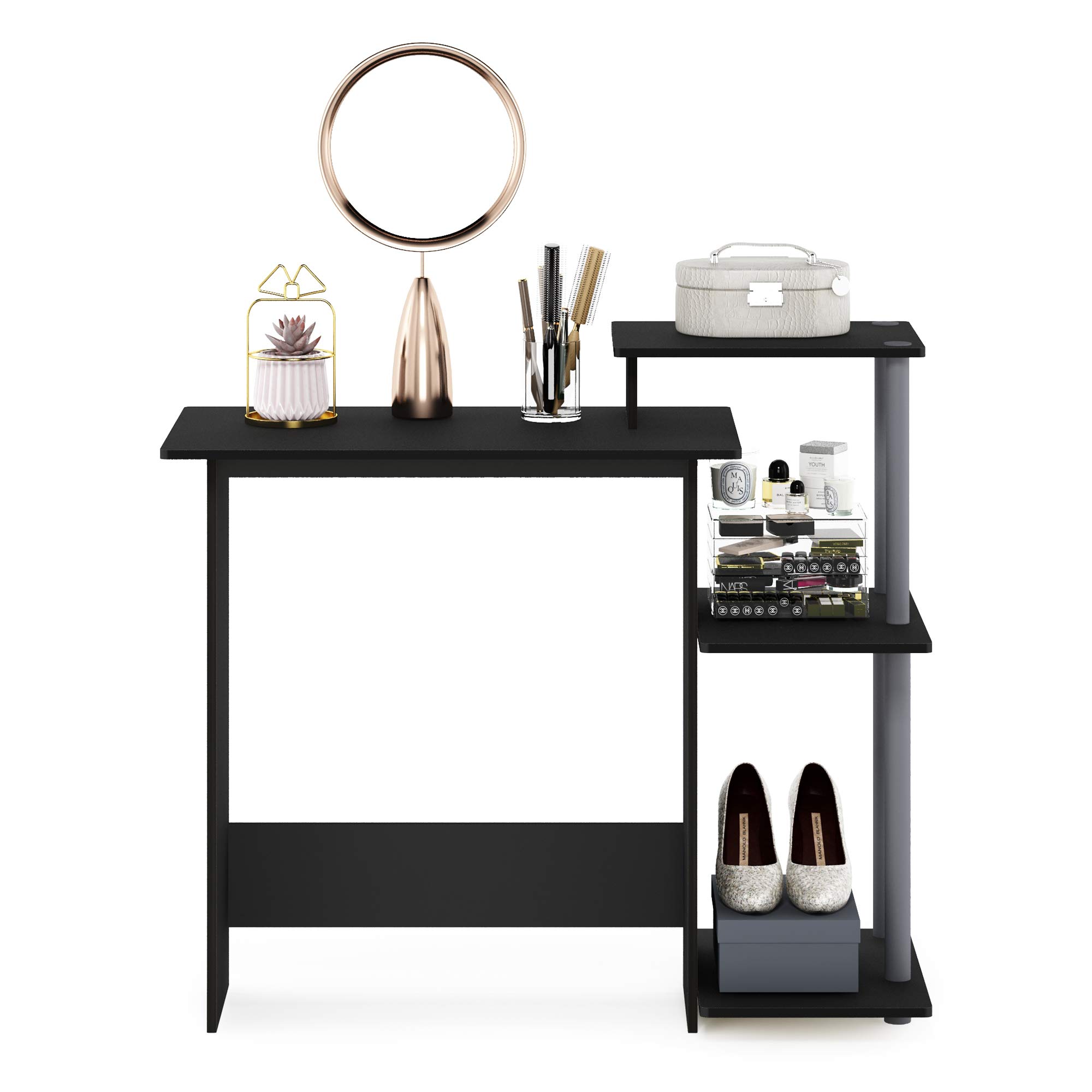 Furinno Compact Home Office Desk with Square Shelves for Laptop & Notebook - Black/Grey - Perfect for Small Spaces, Dorm Rooms & Home Offices