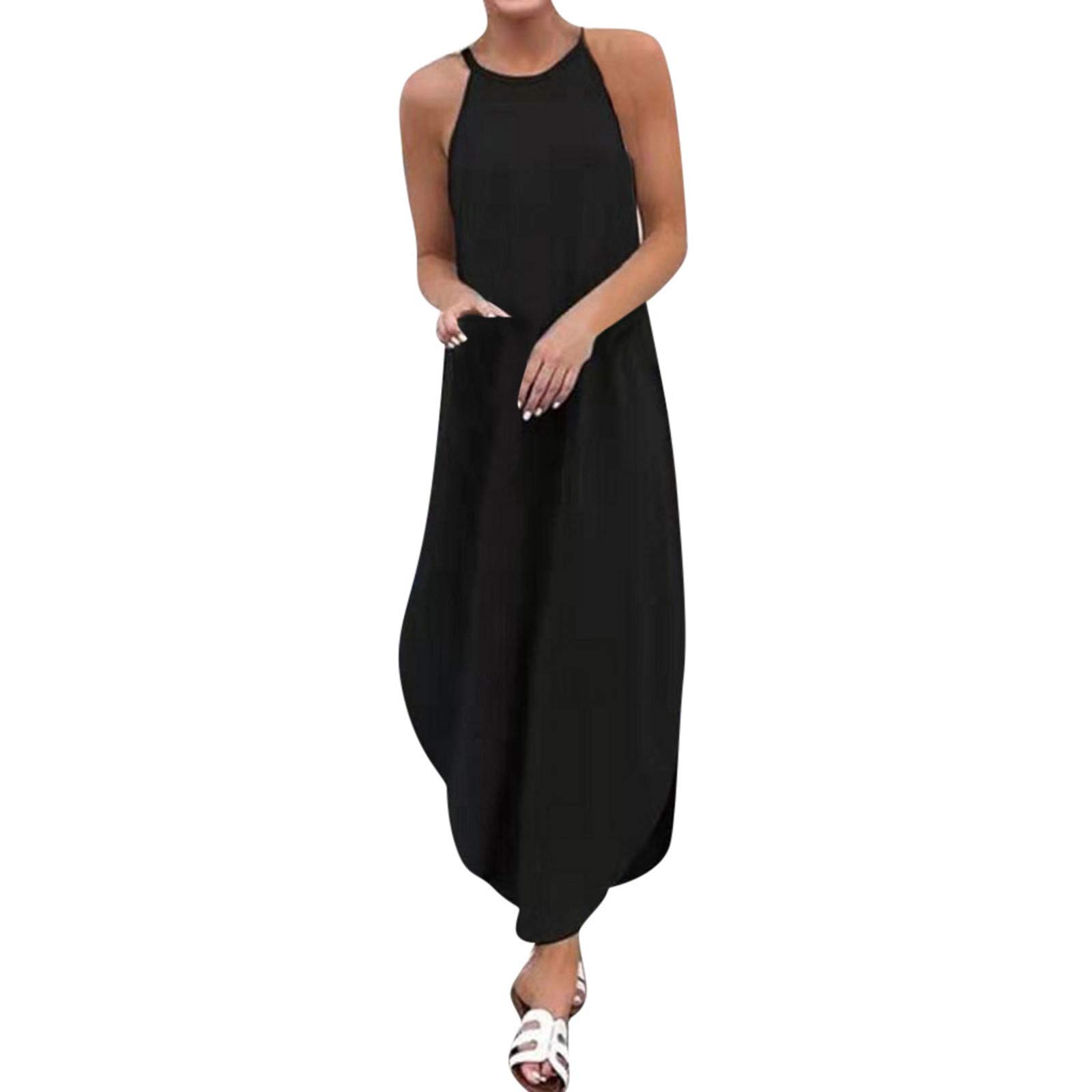 Black Corset Top Sling Summer Dress - Women's Round Neck Solid Color Fashion Dovetail Dress for Party, Date Night & Special Occasions