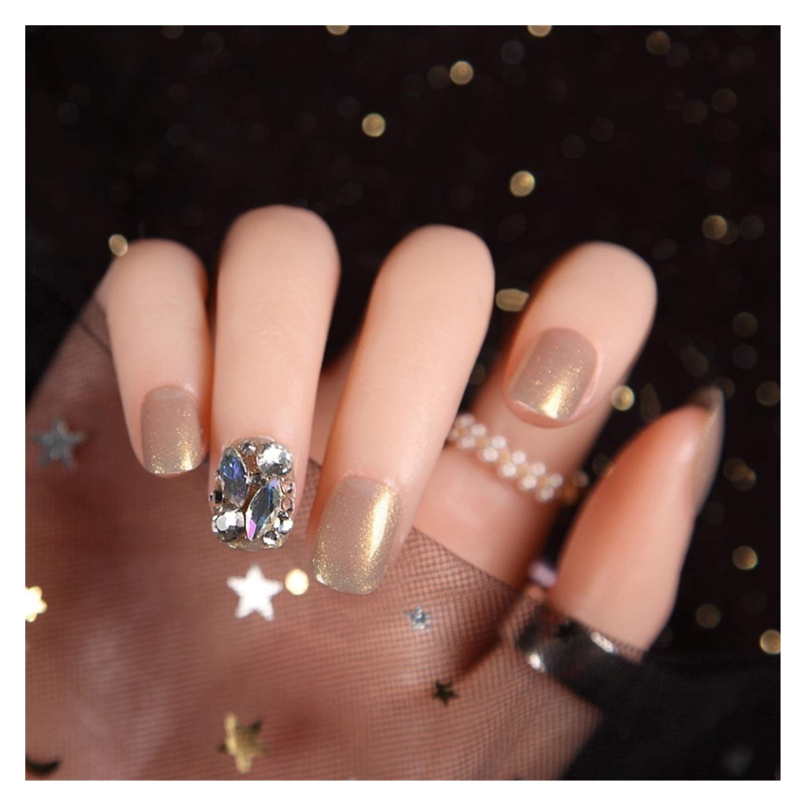 24pcs Fake Nails with Glue - Short Smoothie Light Champagne False Nails for Manicure | DIY Nail Art, Home Salon, Party & Special Occasions