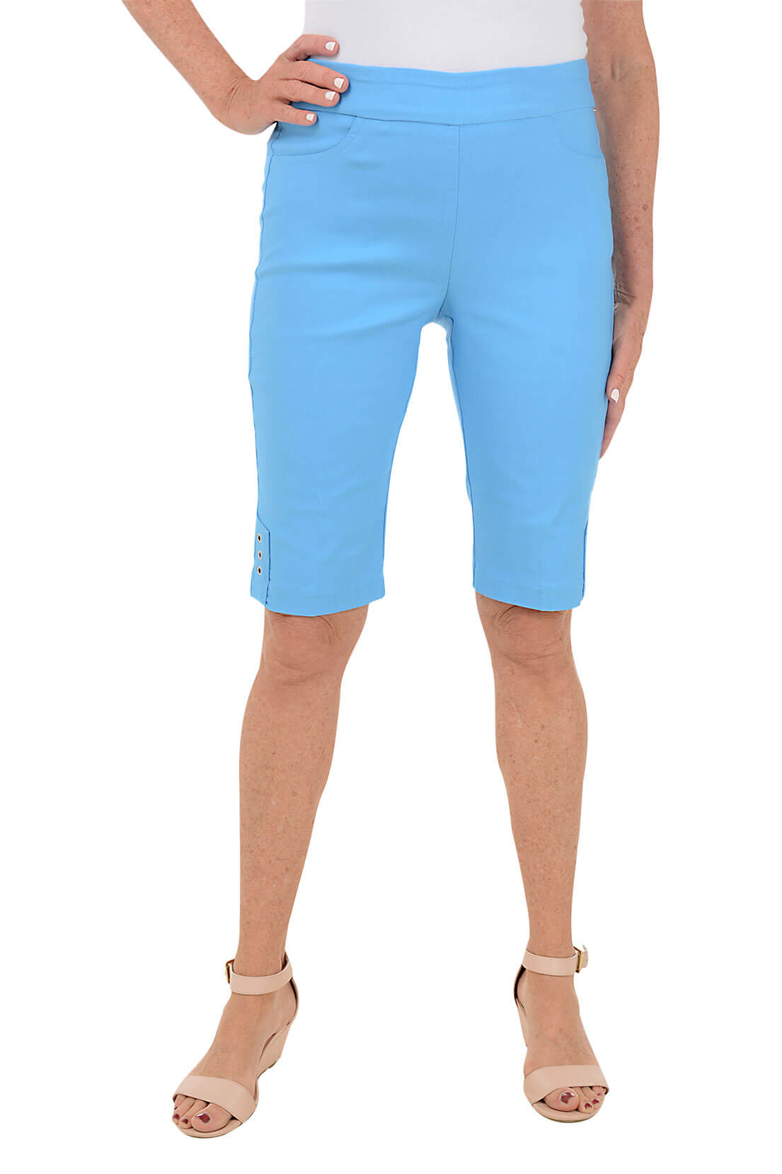 Triple Grommet Hem Bermuda Shorts - Women's Casual Summer Shorts for Beach, Travel & Outdoor Activities