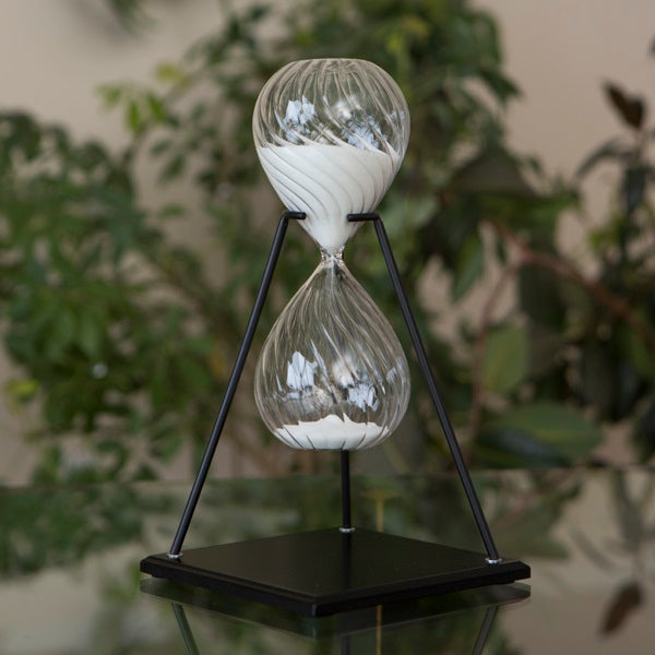 45-Minute Twisted Modern Glass Timer with Stand - Black or White - Perfect for Kitchen, Office, and Study Time Management