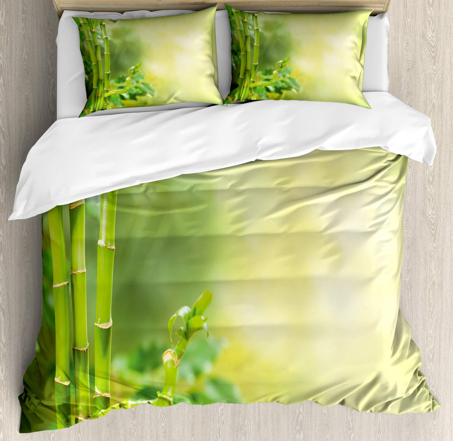 Ambesonne Spa Themed Duvet Cover Set - Green Nature Design with Tree Branches & Bushes Wild Botanical Print | 3-Piece California King Bedding Set (Duvet Cover + 2 Pillow Shams) in Pale Green | Perfect for Spa Retreats, Master Bedrooms & Nature-Inspired Home Decor