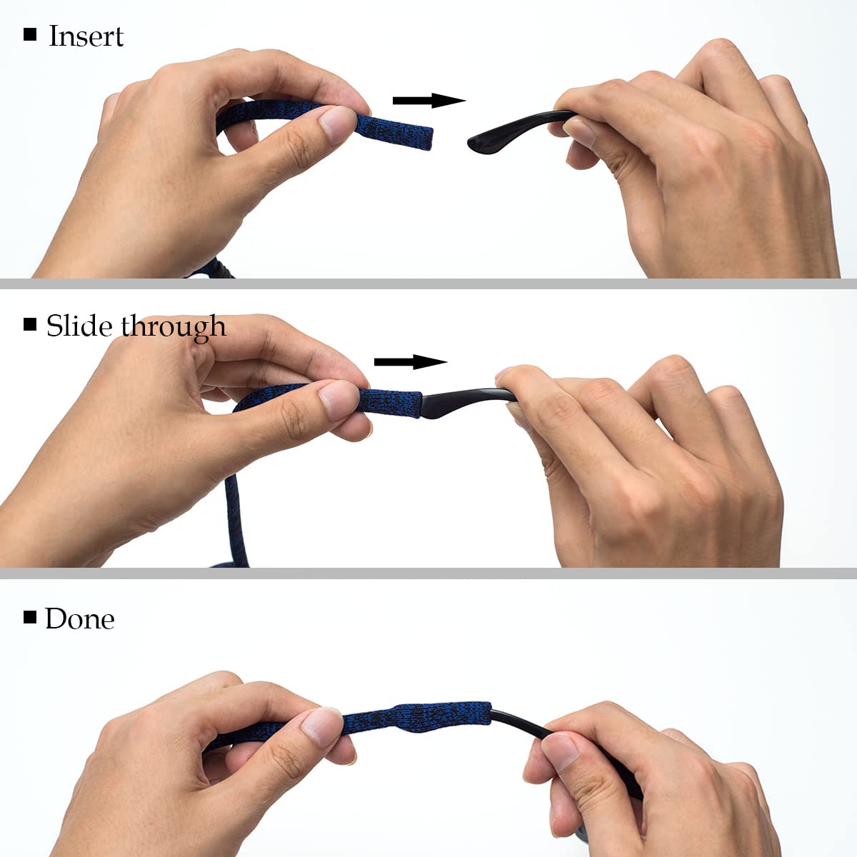 6-Pack Black Sports Sunglasses Strap & Glasses Holder for Men and Women - Adjustable Neck Strap for Running, Hiking, Fishing, and Outdoor Activities