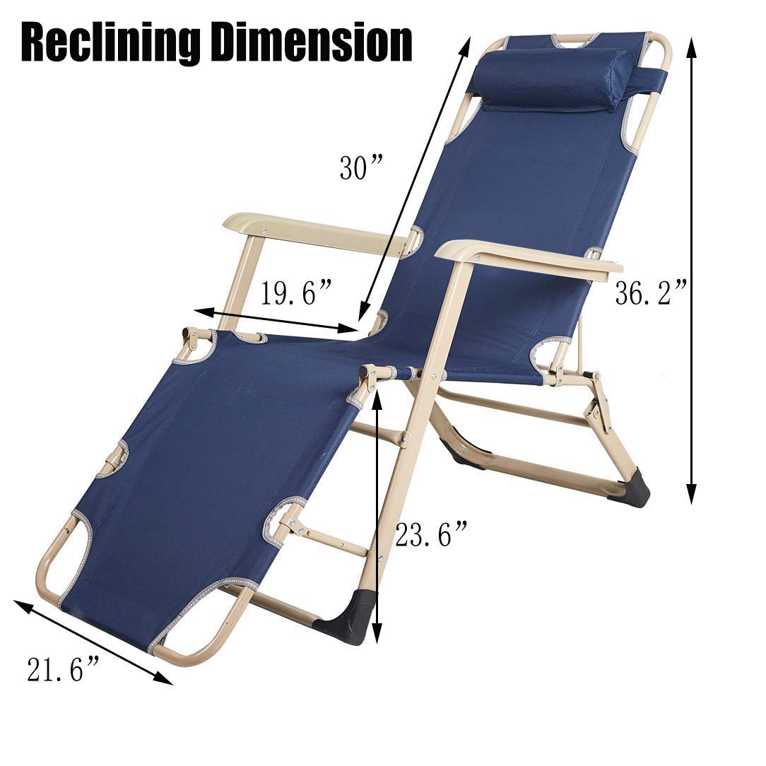4-Piece Adjustable Folding Outdoor Chaise Lounge Chair Set with Pillows - Dark Blue Patio Furniture for Beach, Poolside, Backyard & Garden Relaxation