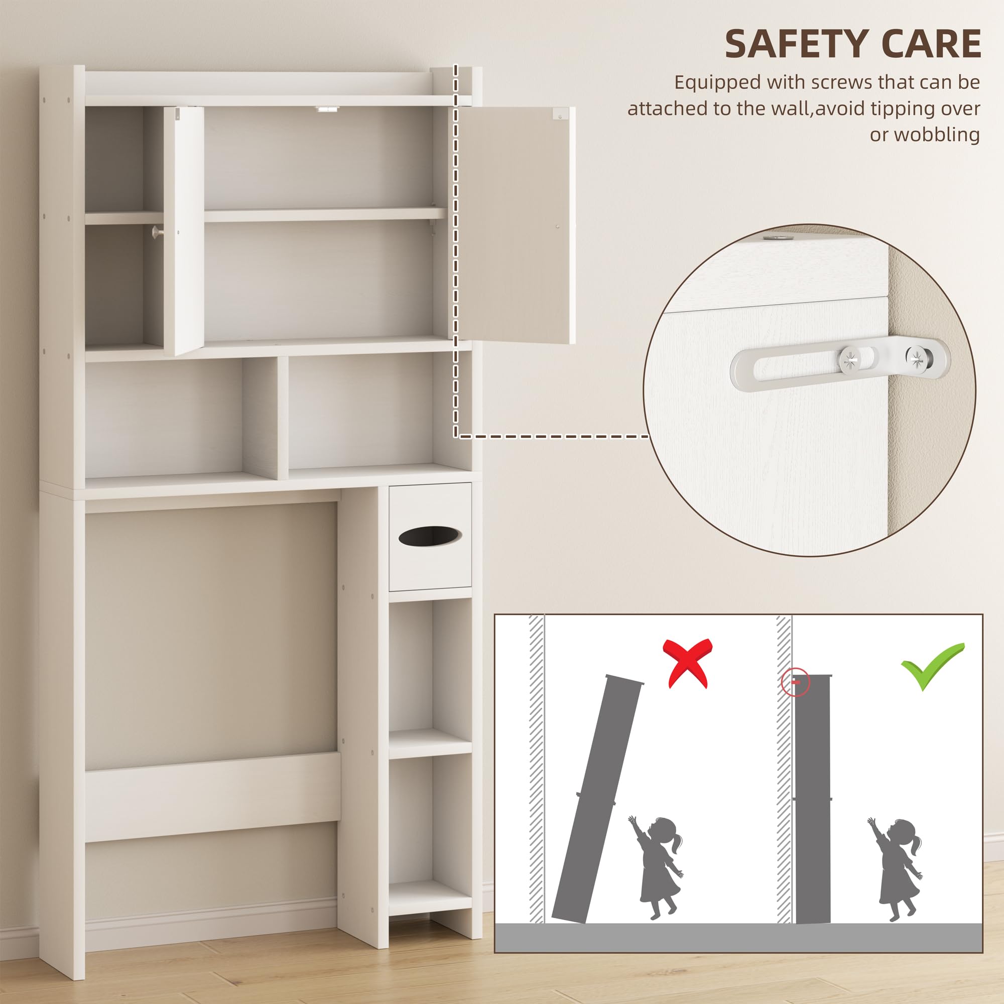 Shintenchi Over The Toilet Storage Cabinet with Barn Doors - White Bathroom Organizer with Adjustable Shelves, Toilet Paper Holder & Anti-Tip Device - Perfect for Small Bathrooms, Apartment Storage & Space Saving Solutions