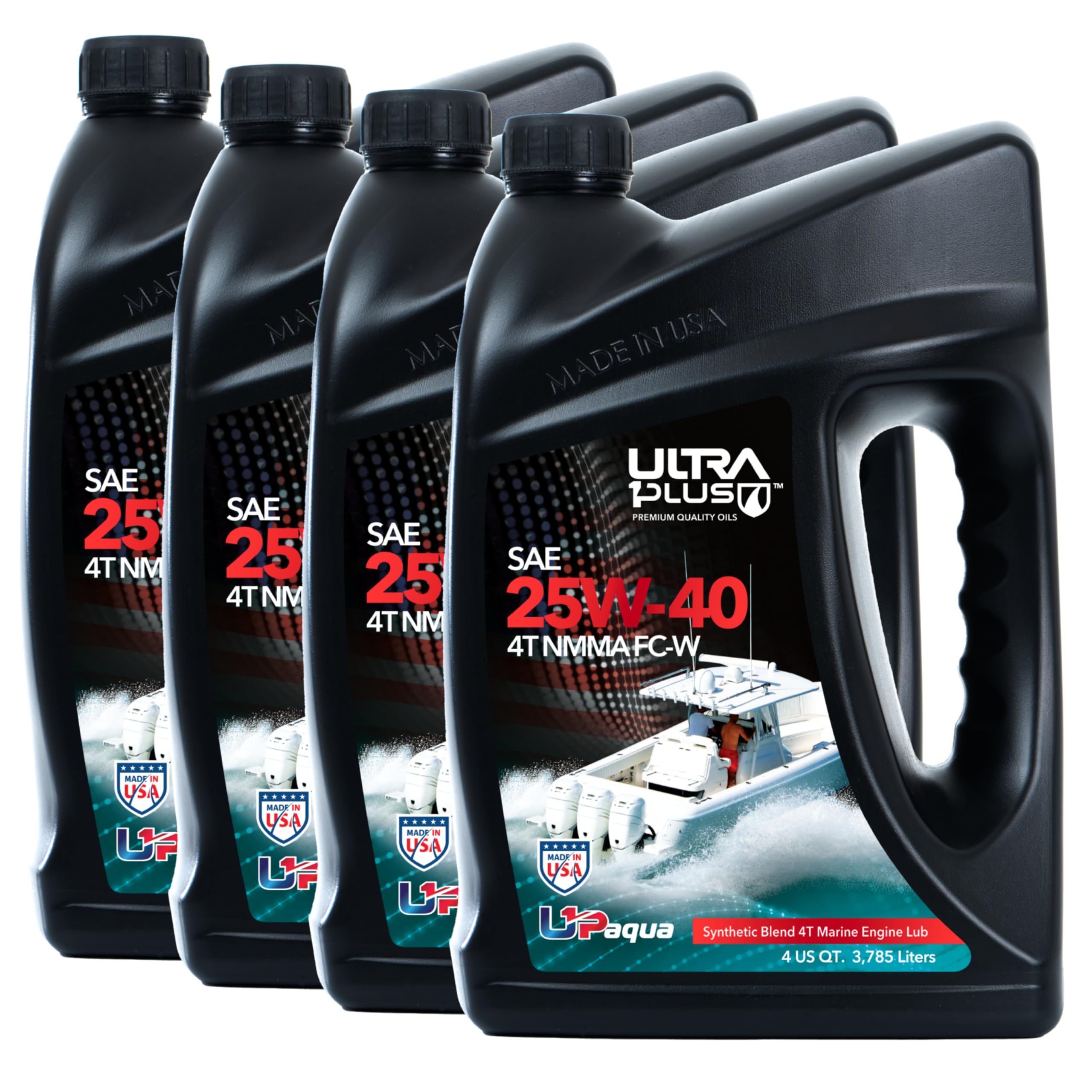 Premium U1P-Aqua SAE 25W-40 Synthetic Blend 4T Marine Engine Oil - NMMA FC-W Certified (4 Gallon) for Outboard Motors, Jet Skis & Marine Engines - Ideal for Saltwater & Freshwater Boating