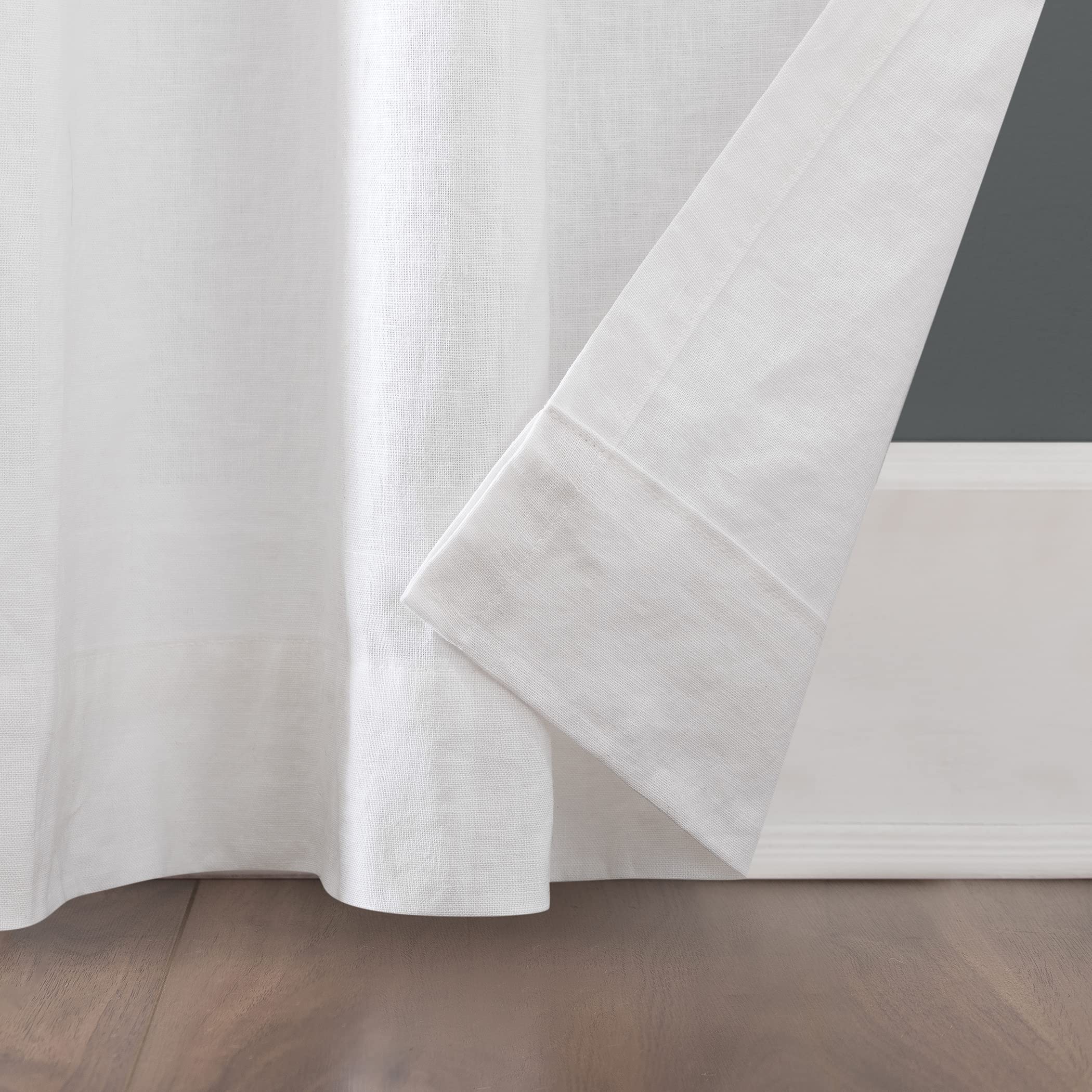 Archaeo Linen Cotton Blend Tab Top Curtains 50x84 Inches - Breathable White Window Drapes for Living Room & Bedroom