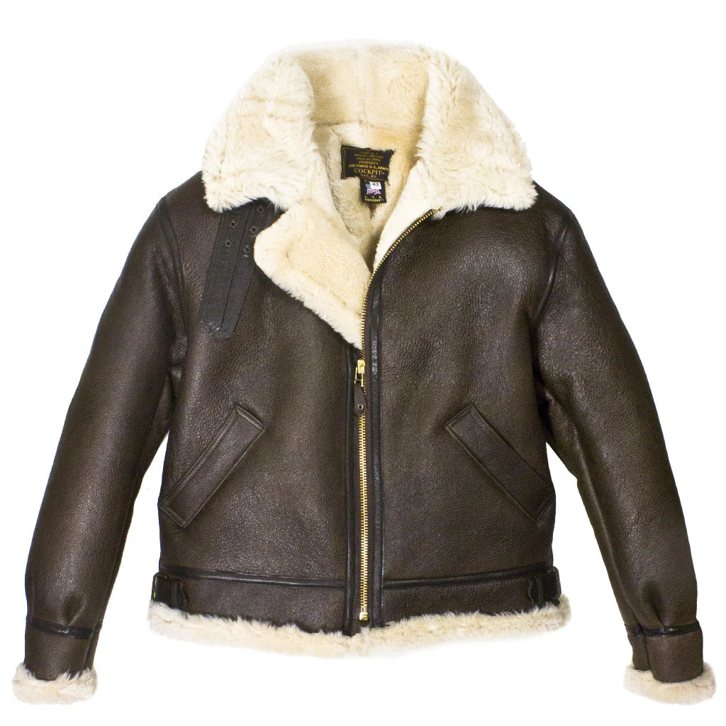 Cockpit USA Men's B-3 Sheepskin Bomber Jacket - Genuine Shearling Leather Aviator Coat for Winter & Outdoor Activities | Perfect for Pilots, Motorcycle Riders & Cold Weather Fashion