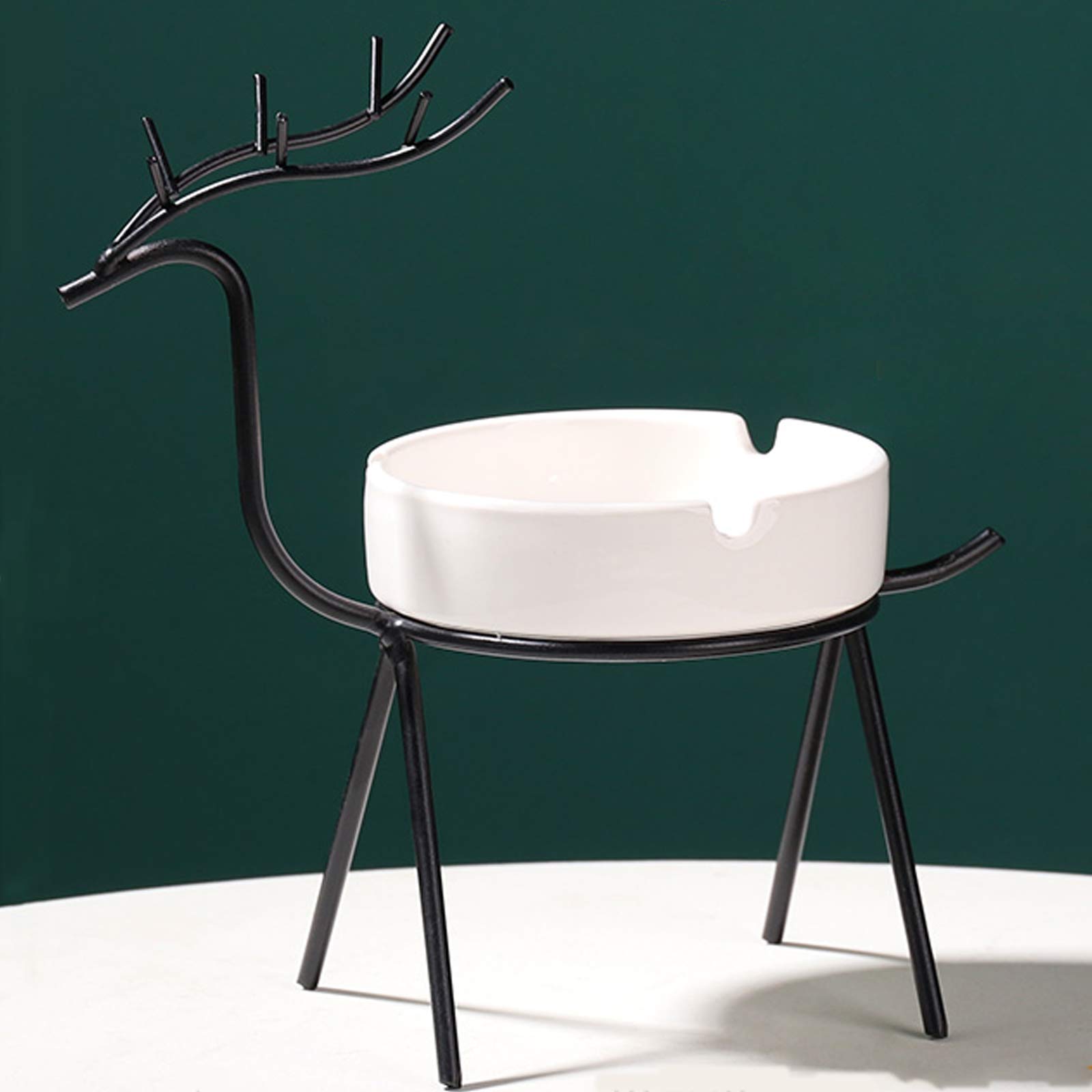 Premium Elk-Shaped Ceramic Ashtray with Lid & Metal Frame - Handcrafted Home Decor, Unique Gift for Smokers, Perfect for Indoor/Outdoor Use in Living Room, Patio or Office