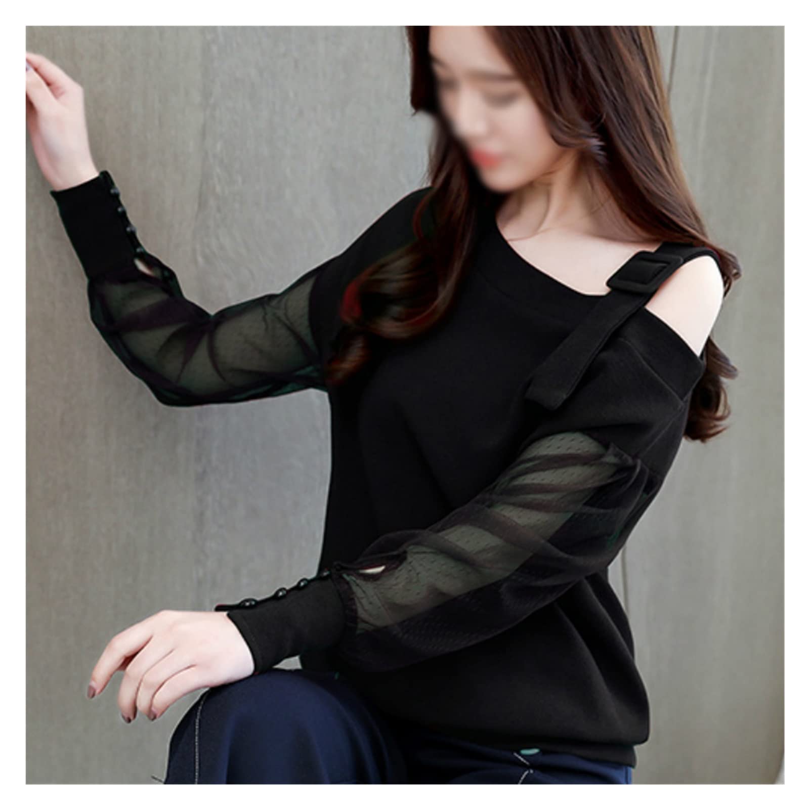 WALNUTA Women's Sexy Off Shoulder Long Sleeve Chiffon Blouse - Elegant Party Top for Date Night & Evening Events