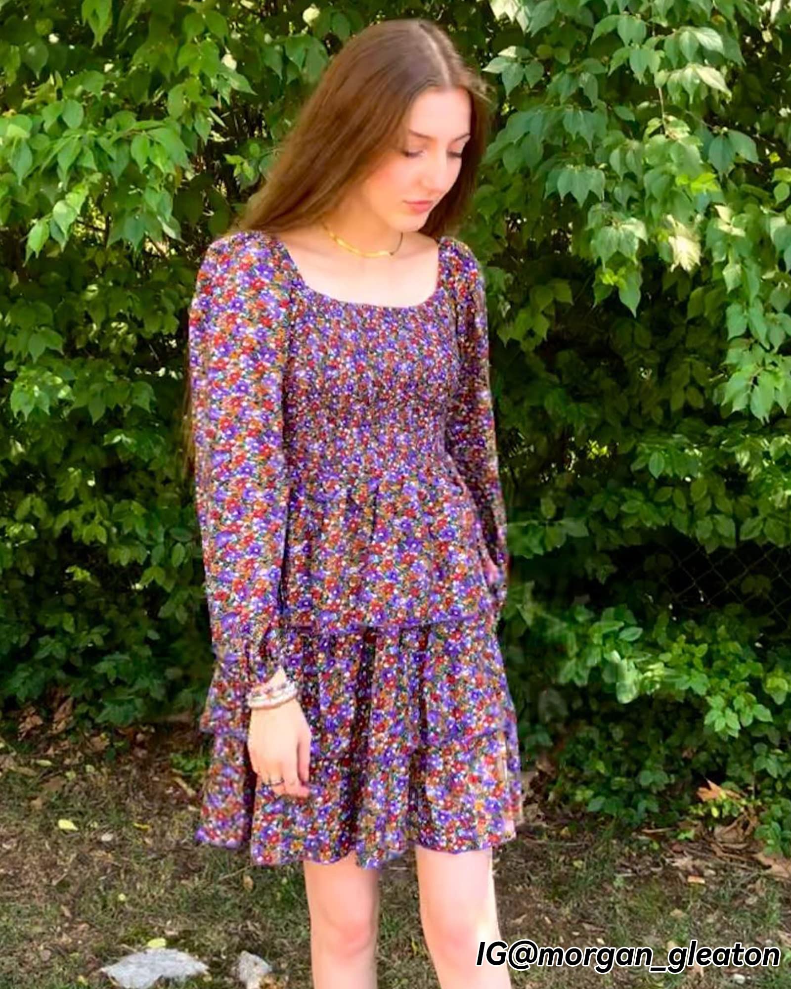 BTFBM Women's Floral Swiss Dot Square Neck Smocked Mini Dress - Long Sleeve Boho Wedding Guest Dress for Spring Summer 2025 | Perfect for Garden Parties, Bridal Showers & Casual Date Nights