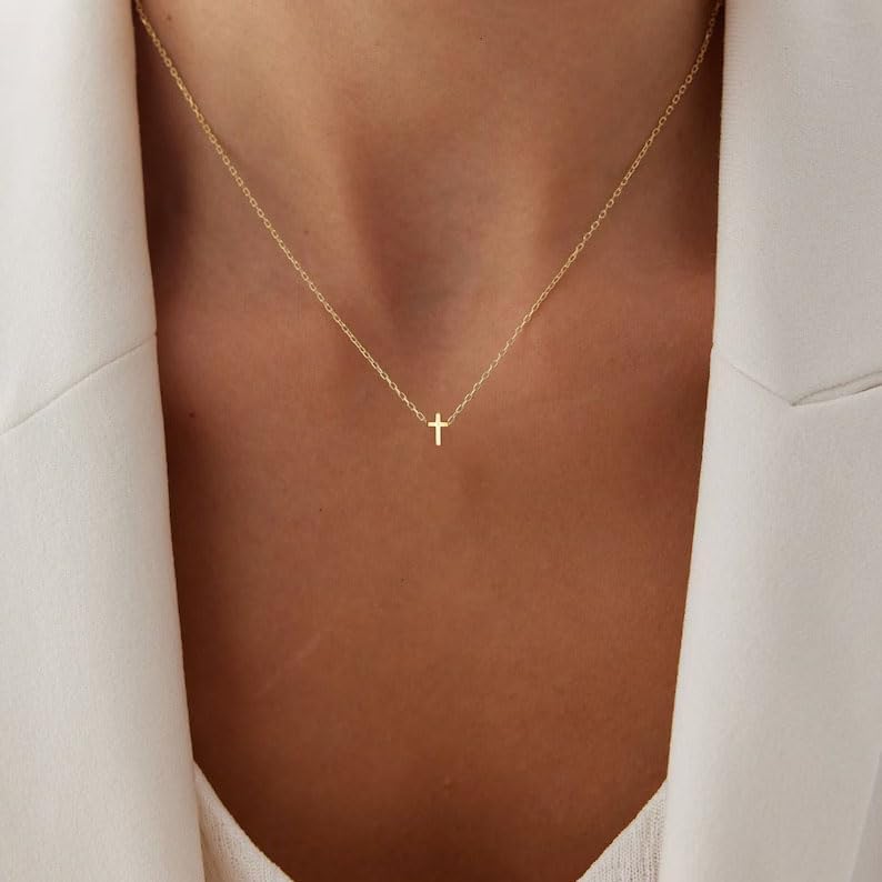 Tasiso 14K Gold Plated Small Cross Pendant Necklace for Women - Dainty Choker, Tiny Gold Cross Necklace, Simple & Cute Aesthetic Jewelry for Women & Girls | Perfect for Everyday Wear, Gifts & Special Occasions
