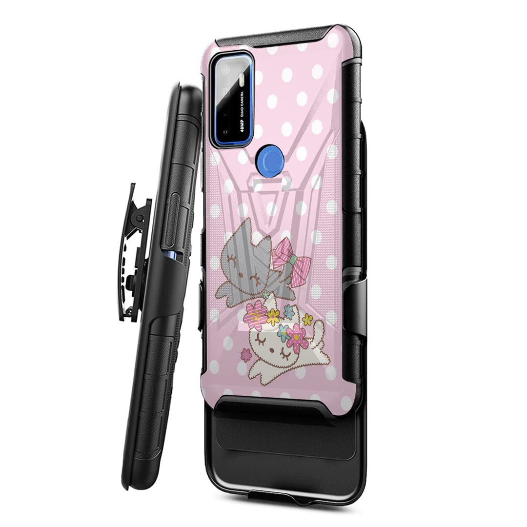 Military Shockproof Heavy Duty Phone Case Compatible with Cricket Dream 5G & AT&T Radiant Max 5G - Kickstand Belt Clip Holster Cover (Cute Kitty Design) - Perfect for Outdoor Activities, Work & Travel Protection